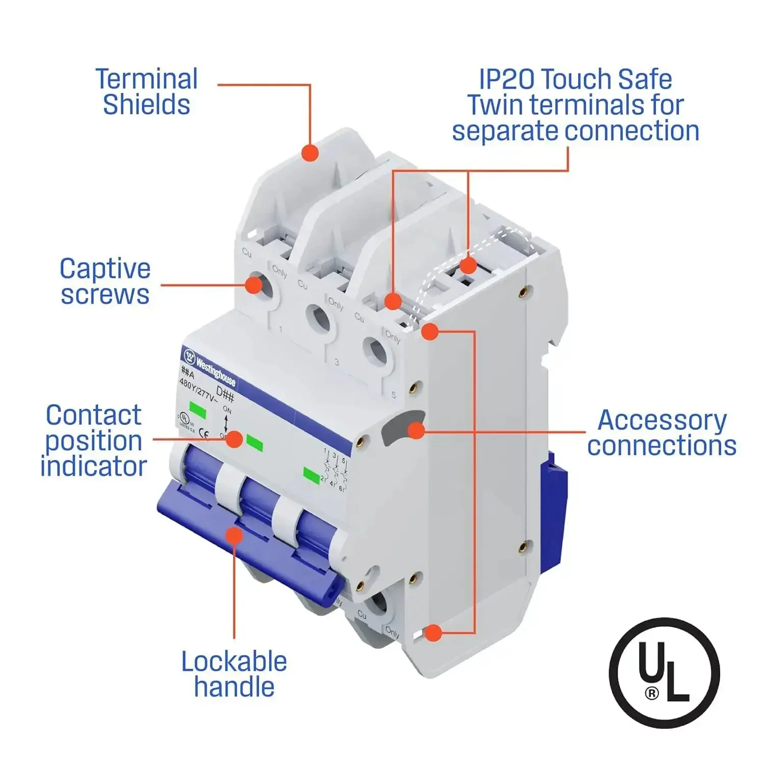 UL 489 AC Miniature Circuit Breaker 5 Amp 3 Pole D Curve 480Y 277V AC 10kA SCCR Thermal Magnetic Trip DIN Rail White WMBB3D05-1 No Fuss Panel Duty Easy DIN Rail Install Reliable Circuit Protection For Home Or Small Business - Image 5