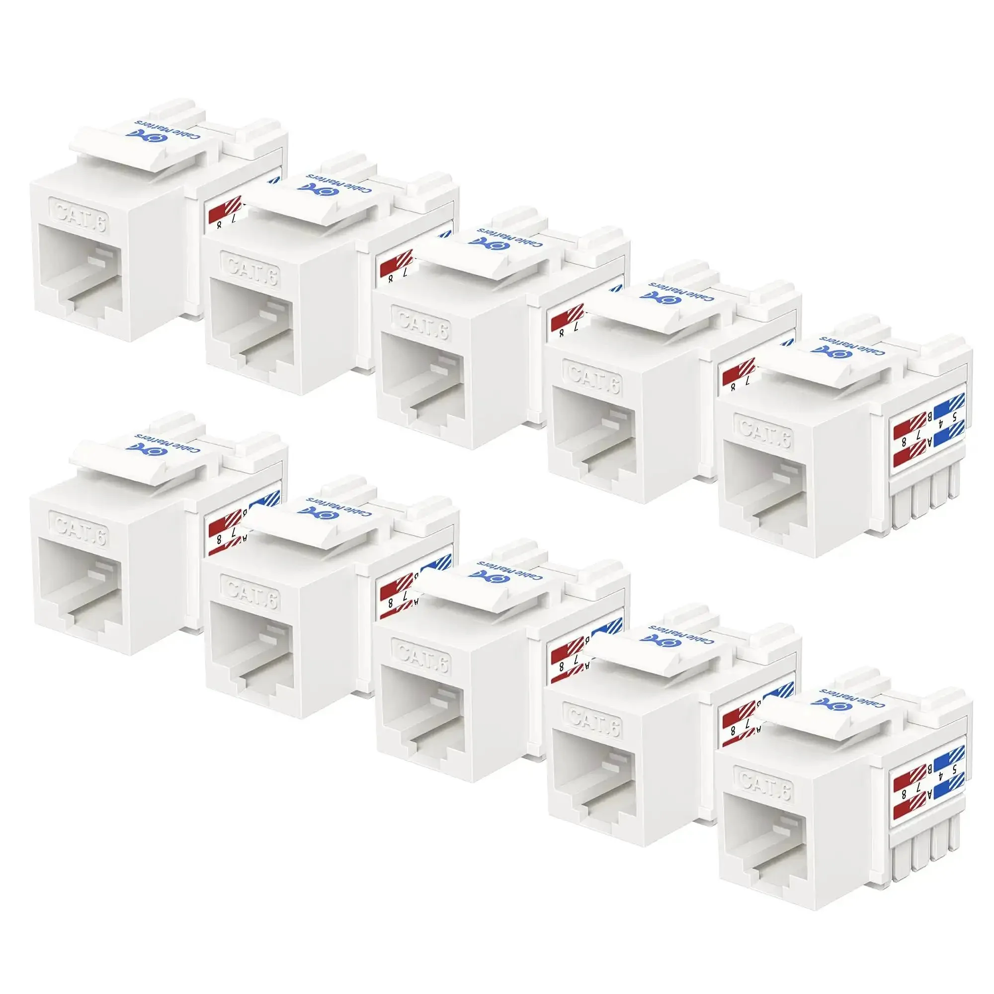 UL Listed 10 Pack Cat6 Keystone Jacks RJ45 Ethernet Modular Jacks White For Patch Panels And Wall Plates Mega Fast 10Gbps Networking Support 23 And 24 AWG UTP Cables