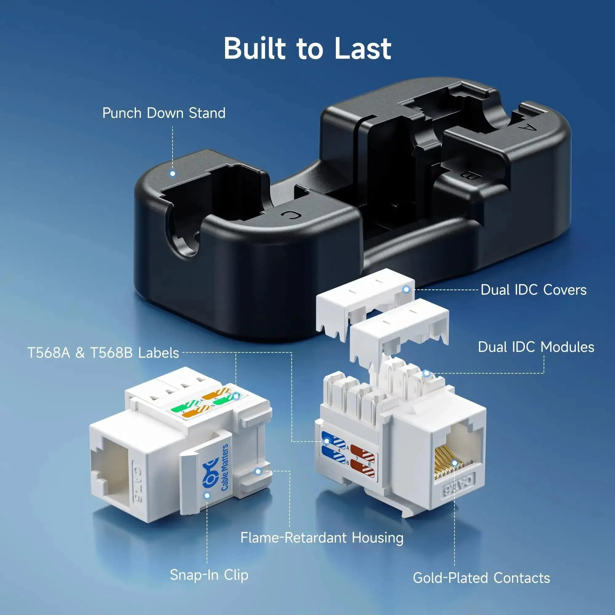 UL Listed 10 Pack Cat6 Keystone Jacks RJ45 Ethernet Modular Jacks White For Patch Panels And Wall Plates Mega Fast 10Gbps Networking Support 23 And 24 AWG UTP Cables - Image 3