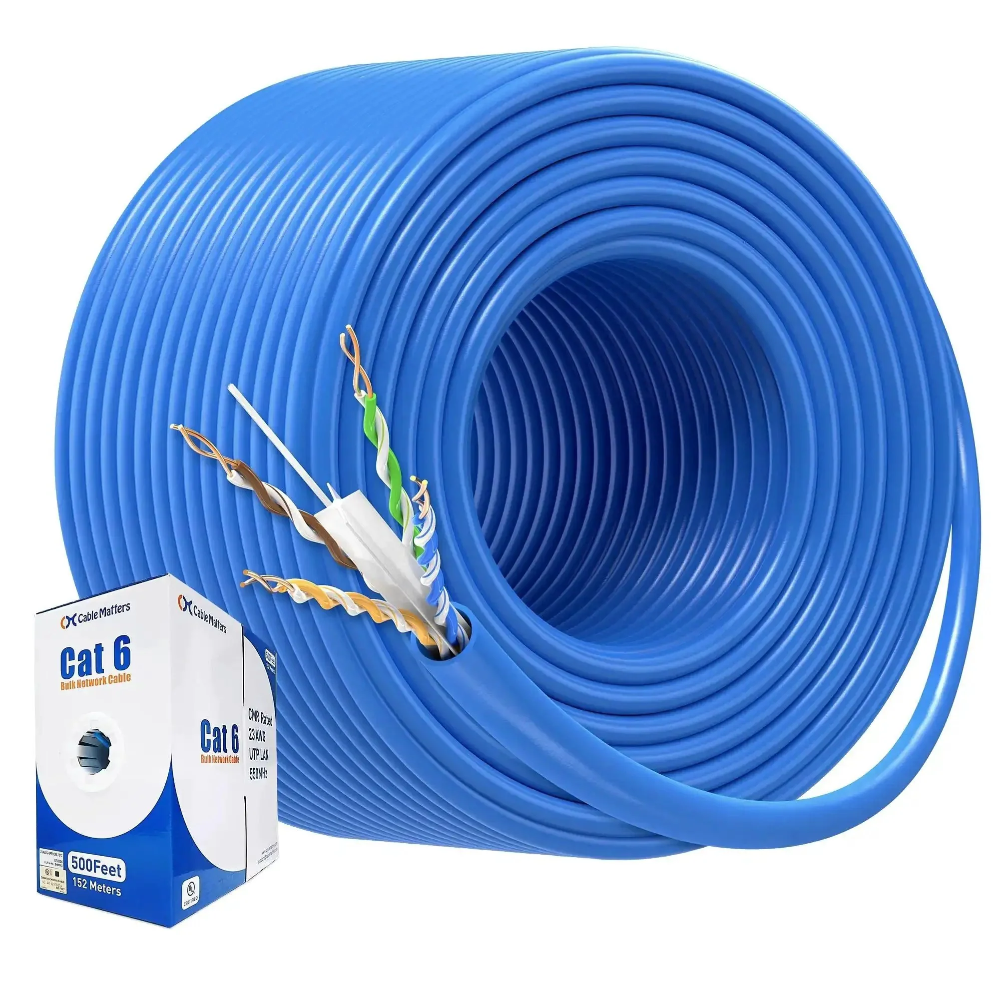 UL Listed 10Gbps In Wall Cat6 Cable 23 AWG Bare Copper Solid Bulk Ethernet Cord 500 Ft UTP CM Rated Blue For Home Office Gig Ready Networking Ideal For Home Theater Gaming Or Office Networking Upgrades