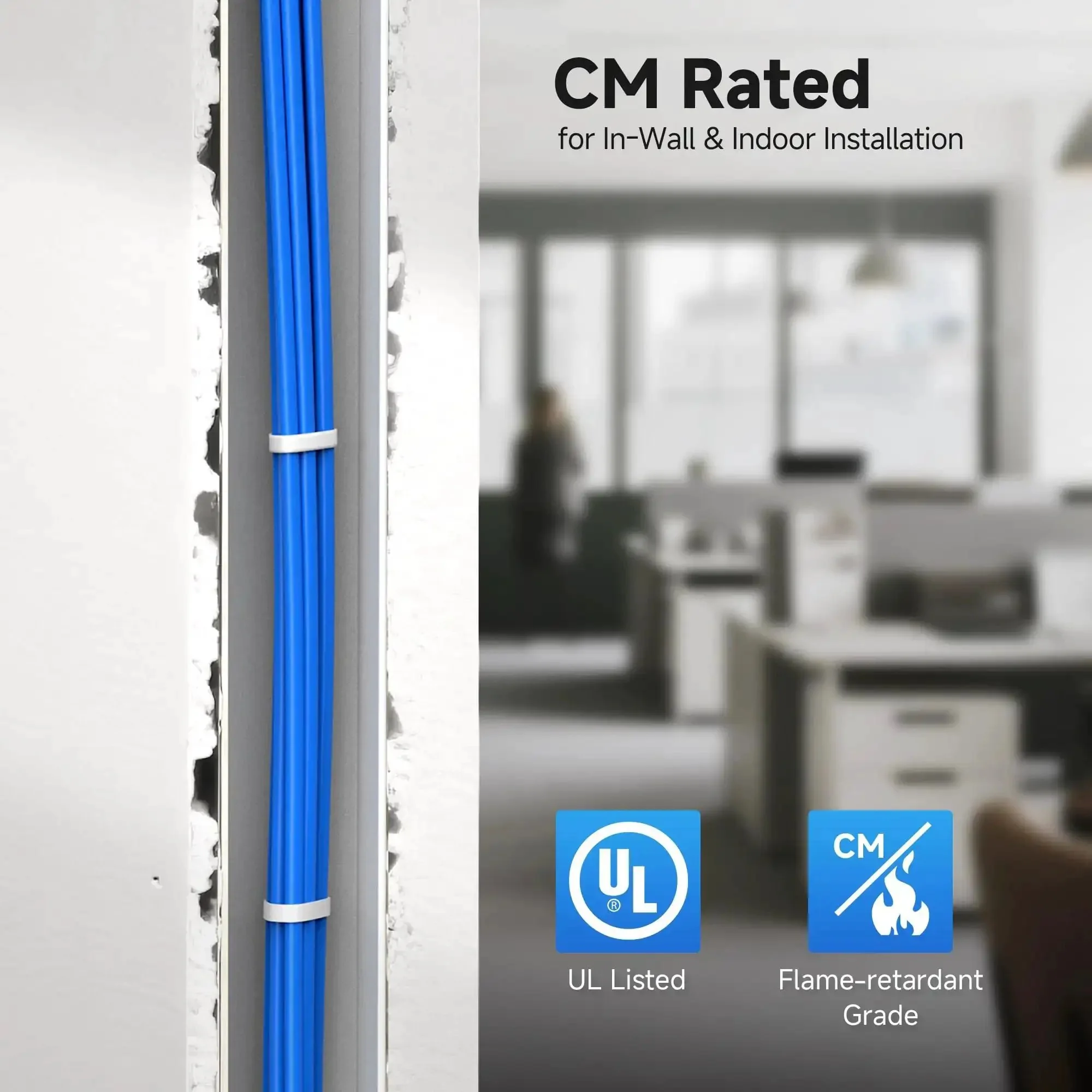 UL Listed 10Gbps In Wall Cat6 Cable 23 AWG Bare Copper Solid Bulk Ethernet Cord 500 Ft UTP CM Rated Blue For Home Office Gig Ready Networking Ideal For Home Theater Gaming Or Office Networking Upgrades - Image 4