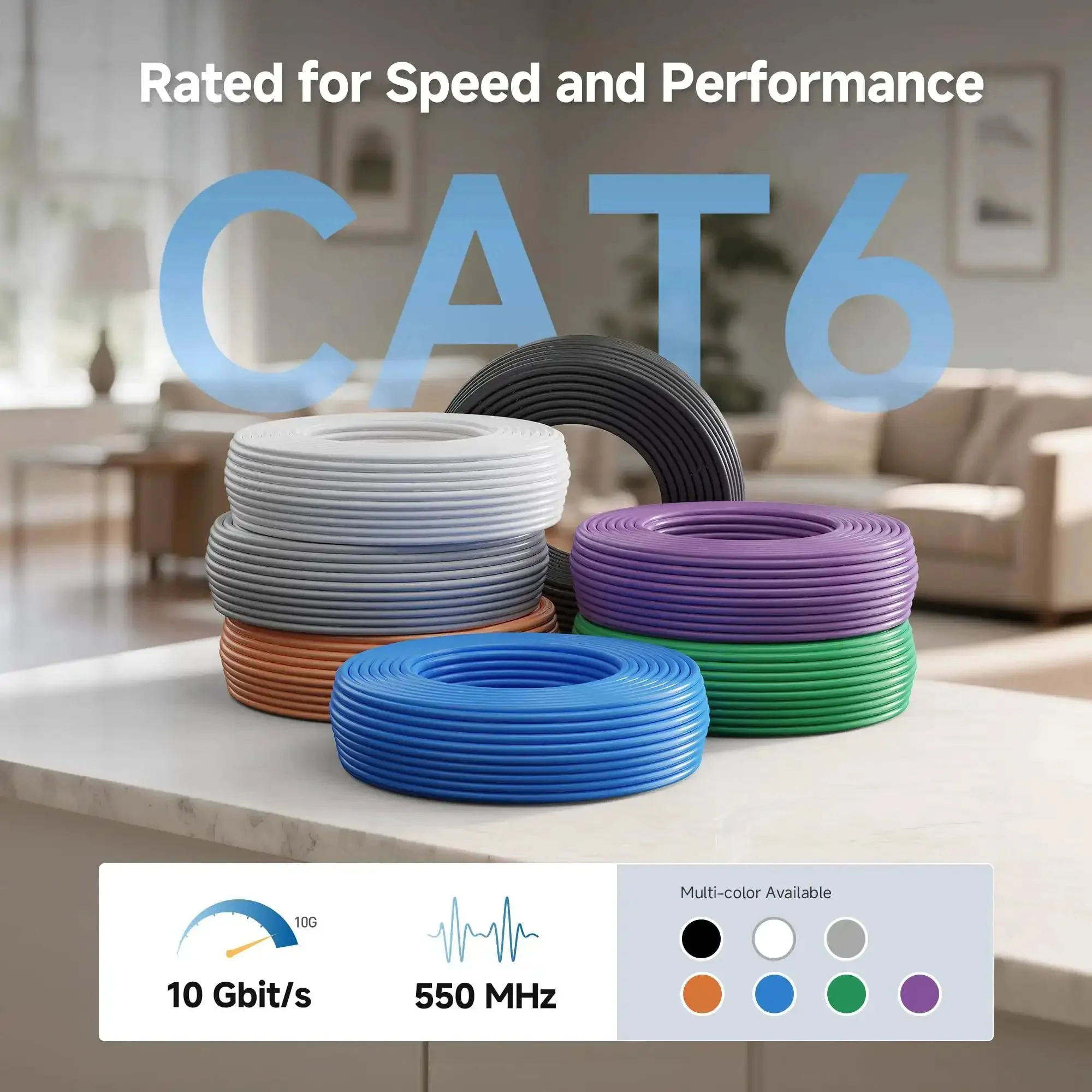 UL Listed 10Gbps In Wall Cat6 Cable 23 AWG Bare Copper Solid Bulk Ethernet Cord 500 Ft UTP CM Rated Blue For Home Office Gig Ready Networking Ideal For Home Theater Gaming Or Office Networking Upgrades - Image 8
