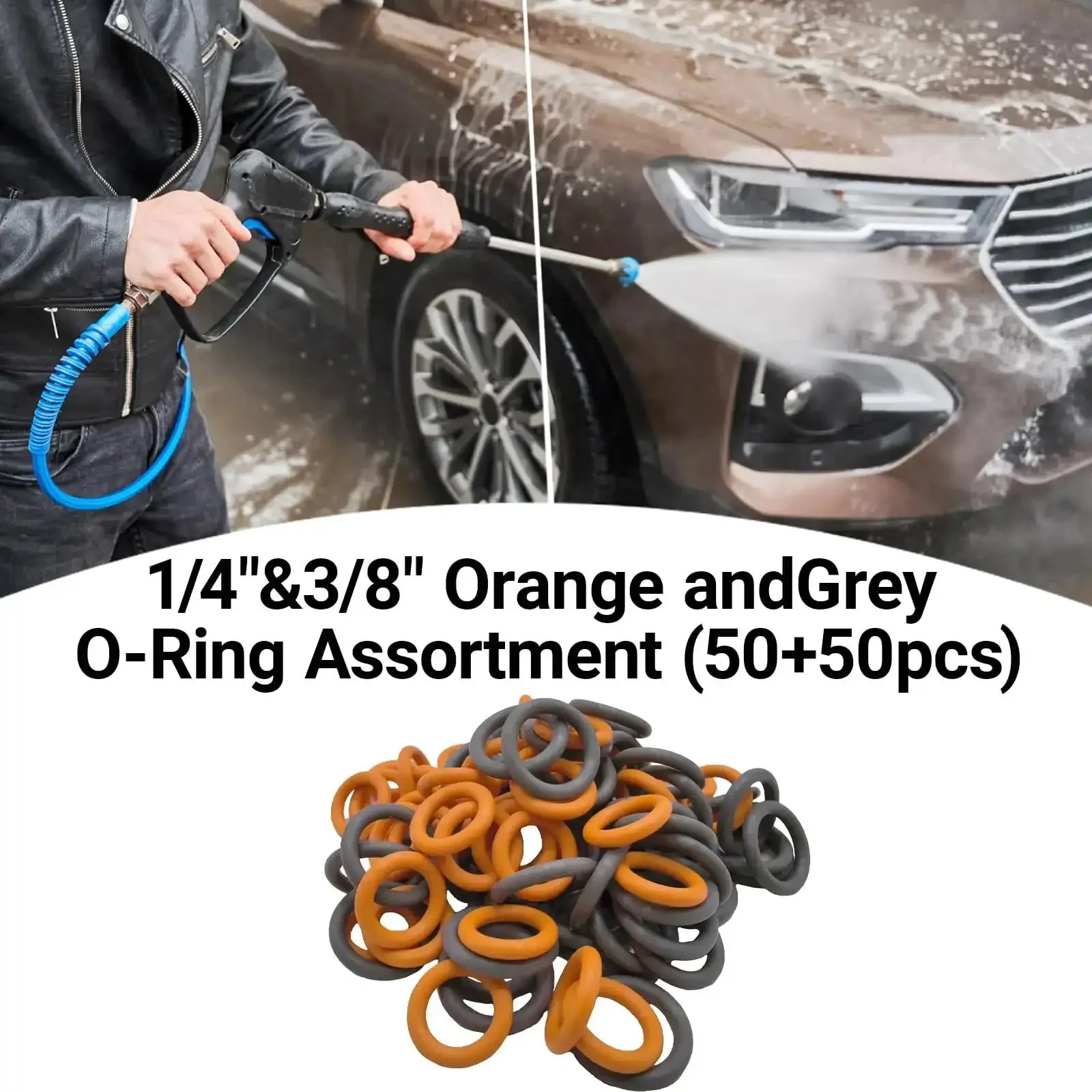 Ultimate 100-Piece Pressure Washer O-Rings Kit for M22 14mm Quick Connect Couplers - Featuring 50 Kickass Orange Seals for 1/4 Inch QD and 50 Rock-Solid Grey for 3/8 Inch Fittings, Perfect for Hassle-Free Hose, Wand, and Nozzle Repairs and Upgrades - Image 3