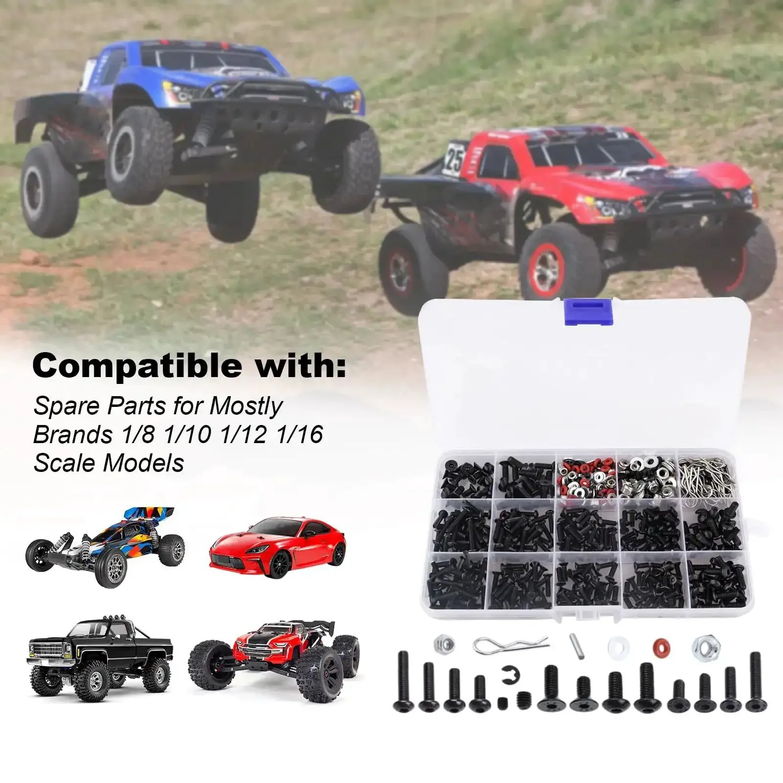 Ultimate 500Pcs RC Screw Kit Set For Traxxas Axial HPI Arrma Losi 1/8 1/16 Scale Cars And Trucks Universal Hardware Assortment In Clear Storage Box For Easy Organization And Quick Repairs - Image 2