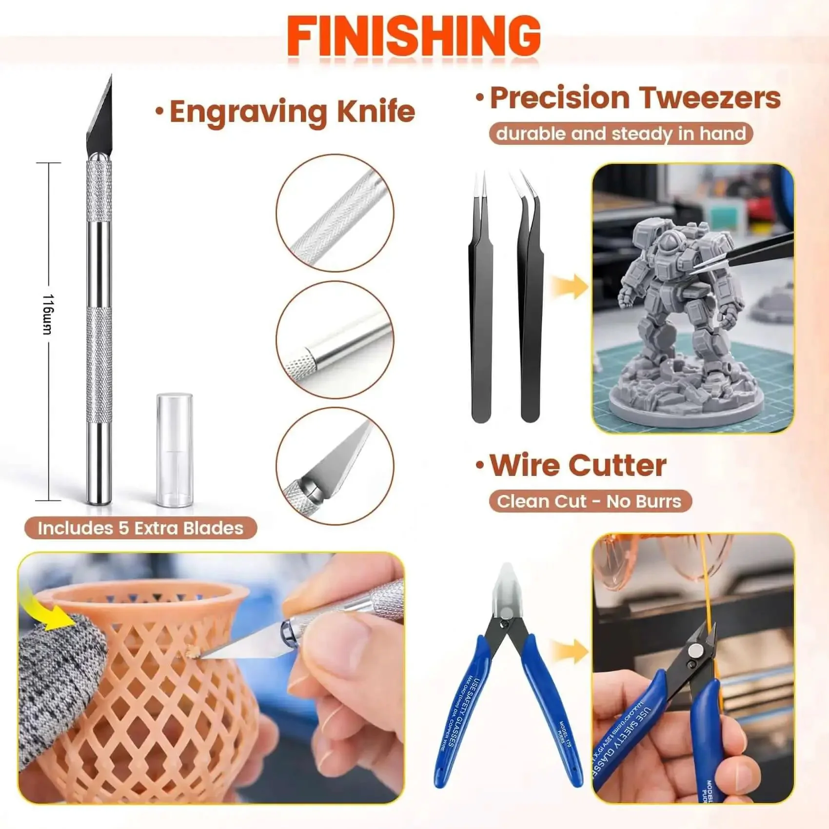 Ultimate All In One 50 Piece 3D Printer Tool Kit For Cleaning And Finishing With Nozzle Cleaners Scrapers Files Wire Cutters Craft Knife Tube Cutter Wrench Tweezers And More In A Handy Tool Bag The Starter Kit Every Maker Needs - Image 3