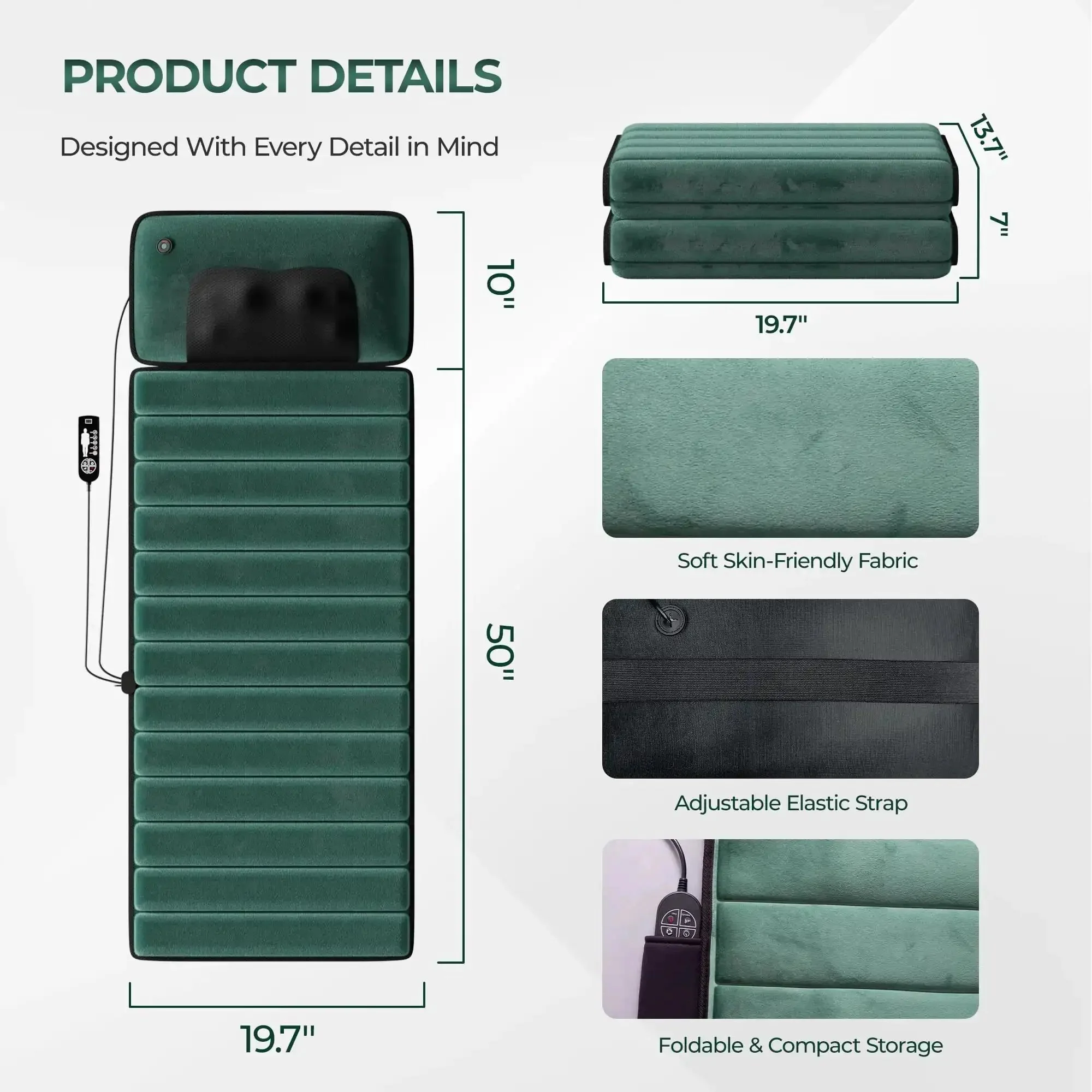 Ultimate Full Body Massage Mat With Heat And Detachable Neck Massager For Deep Tissue Relief From 10 Vibrating Motors And 9 Speed Settings 3D Shoulder Massage For Home Or Office - Image 2