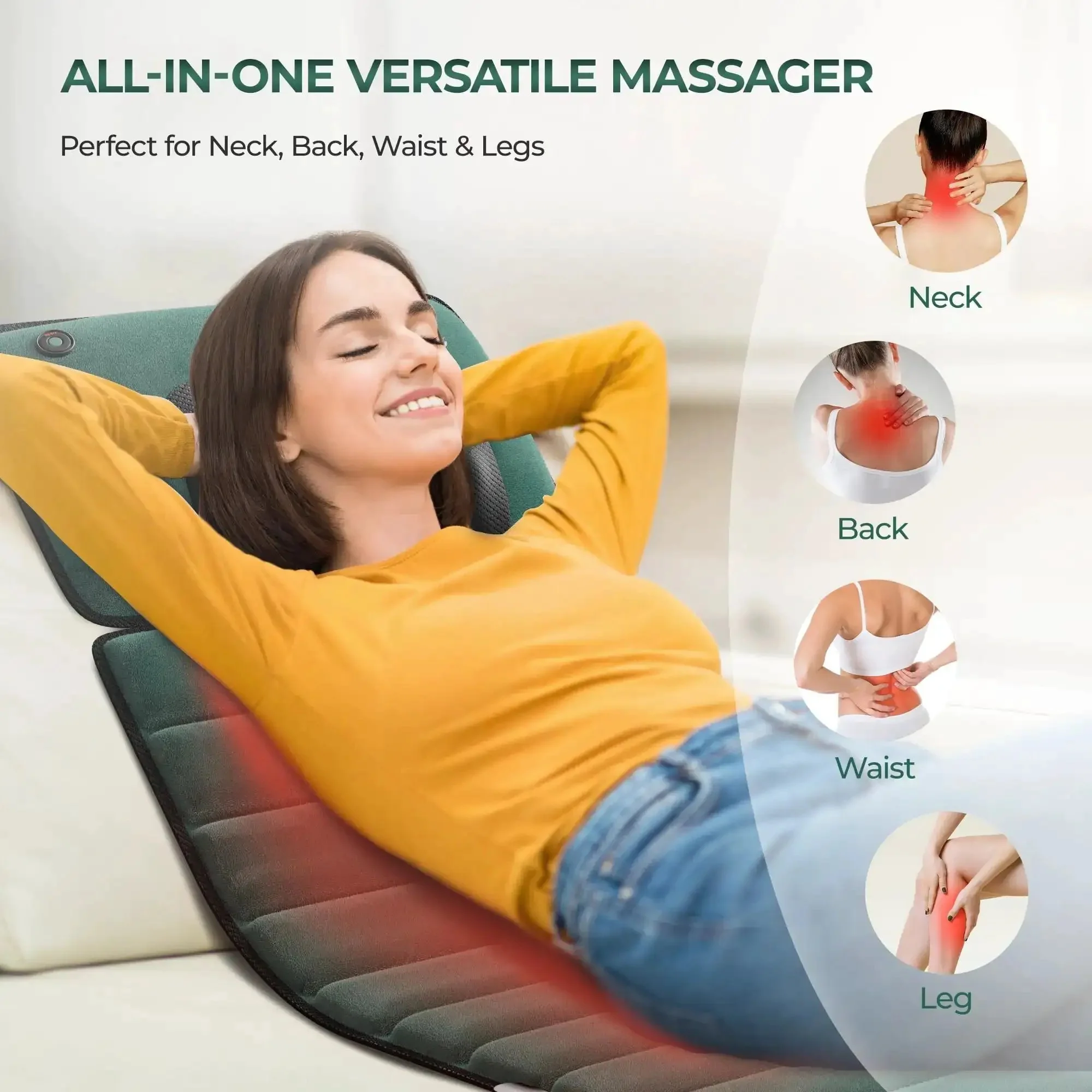Ultimate Full Body Massage Mat With Heat And Detachable Neck Massager For Deep Tissue Relief From 10 Vibrating Motors And 9 Speed Settings 3D Shoulder Massage For Home Or Office - Image 6