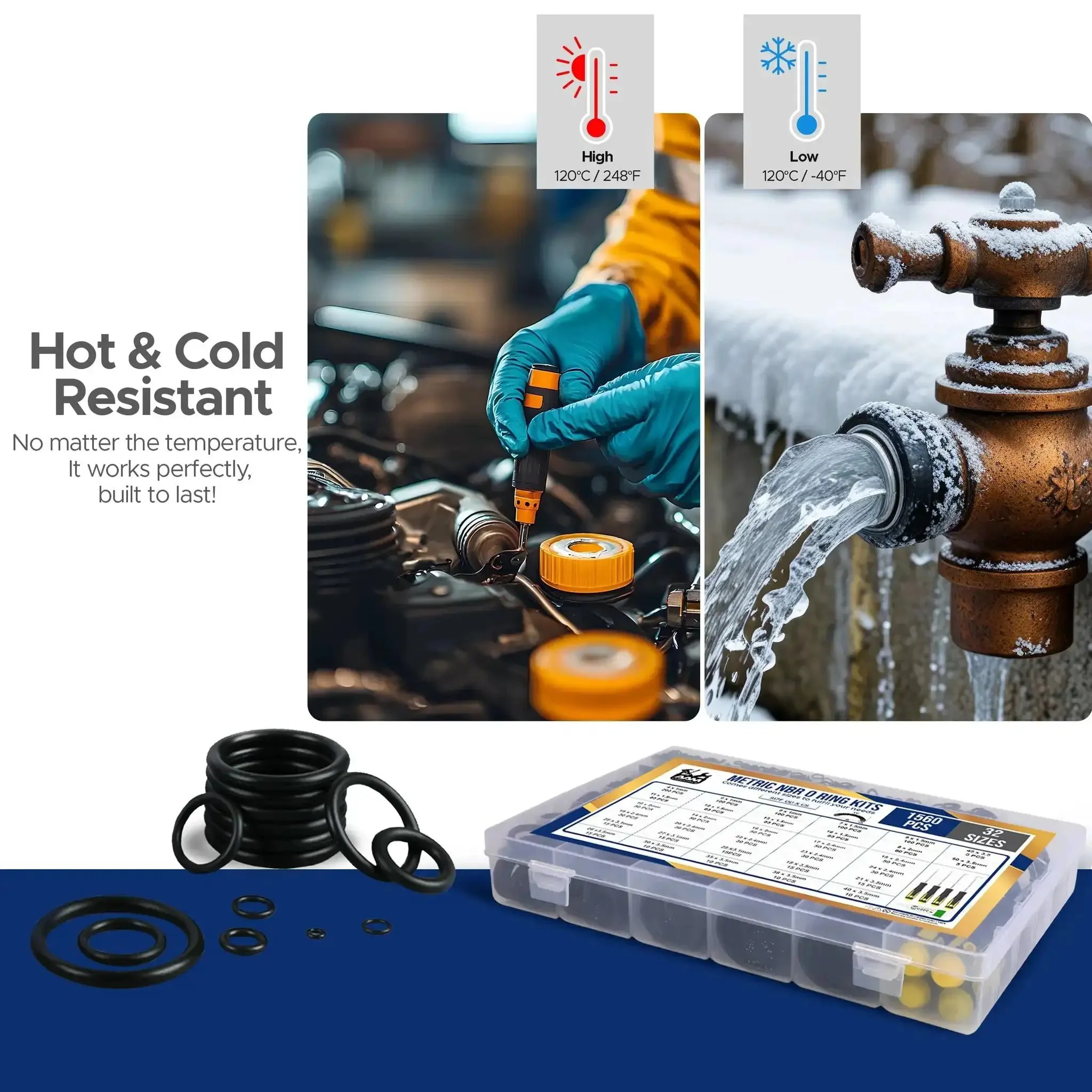 Ultimate O Ring Kit With 1560 Pcs Across 32 Sizes Nitrile Rubber Assortment Plus 4 Hook Set And Grease Tube For Automotive Plumbing Pressure Washer Air And Gas Sealing Connections - Image 4