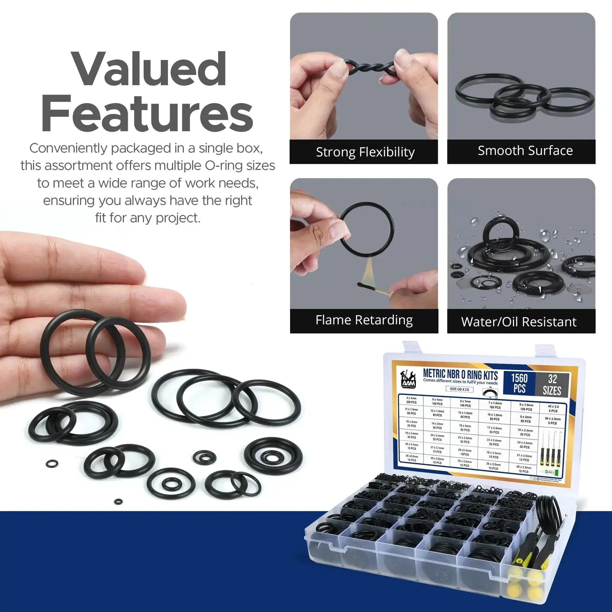 Ultimate O Ring Kit With 1560 Pcs Across 32 Sizes Nitrile Rubber Assortment Plus 4 Hook Set And Grease Tube For Automotive Plumbing Pressure Washer Air And Gas Sealing Connections - Image 5