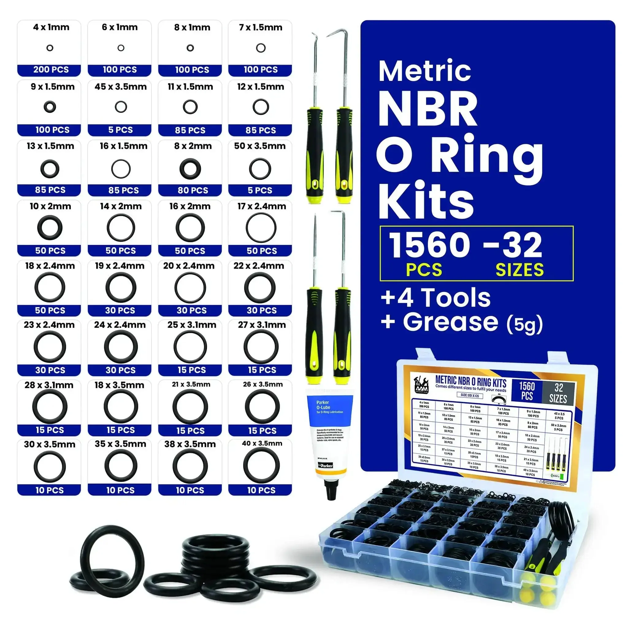 Ultimate O Ring Kit With 1560 Pcs Across 32 Sizes Nitrile Rubber Assortment Plus 4 Hook Set And Grease Tube For Automotive Plumbing Pressure Washer Air And Gas Sealing Connections - Image 7