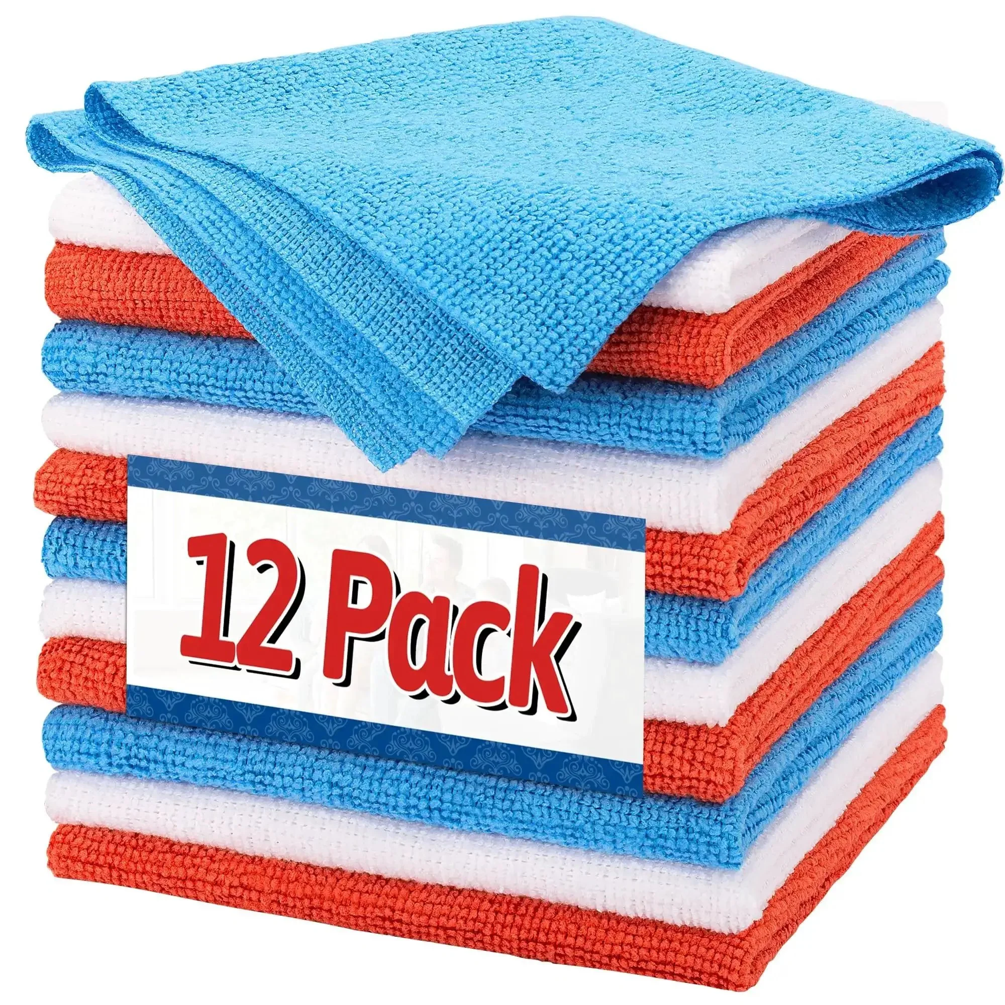 Ultra Absorbent Microfiber Cleaning Cloths Pack Of 12 For Cars And Home, Lint Free Scratch Free Towels, Reusable Shop Towels, 11.5 X 11.5 Inches, Bulk Cleaning Rags For Detailing, Housekeeping, And DIY