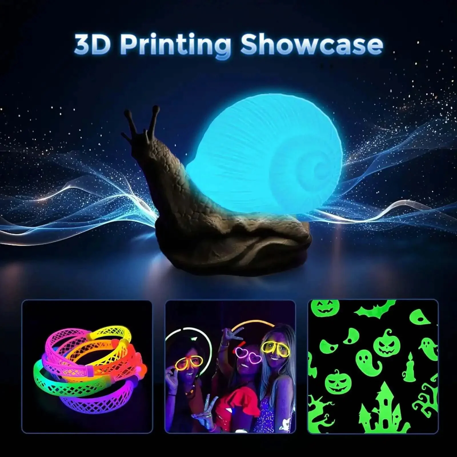 Ultra Bright Glow PLA Filament 1.75mm 1kg Spool For Fast 500mm/s Printing Crazy Bright Blue Glow In The Dark 3D Printer Filament With Dimensional Accuracy 0.02mm - Image 3