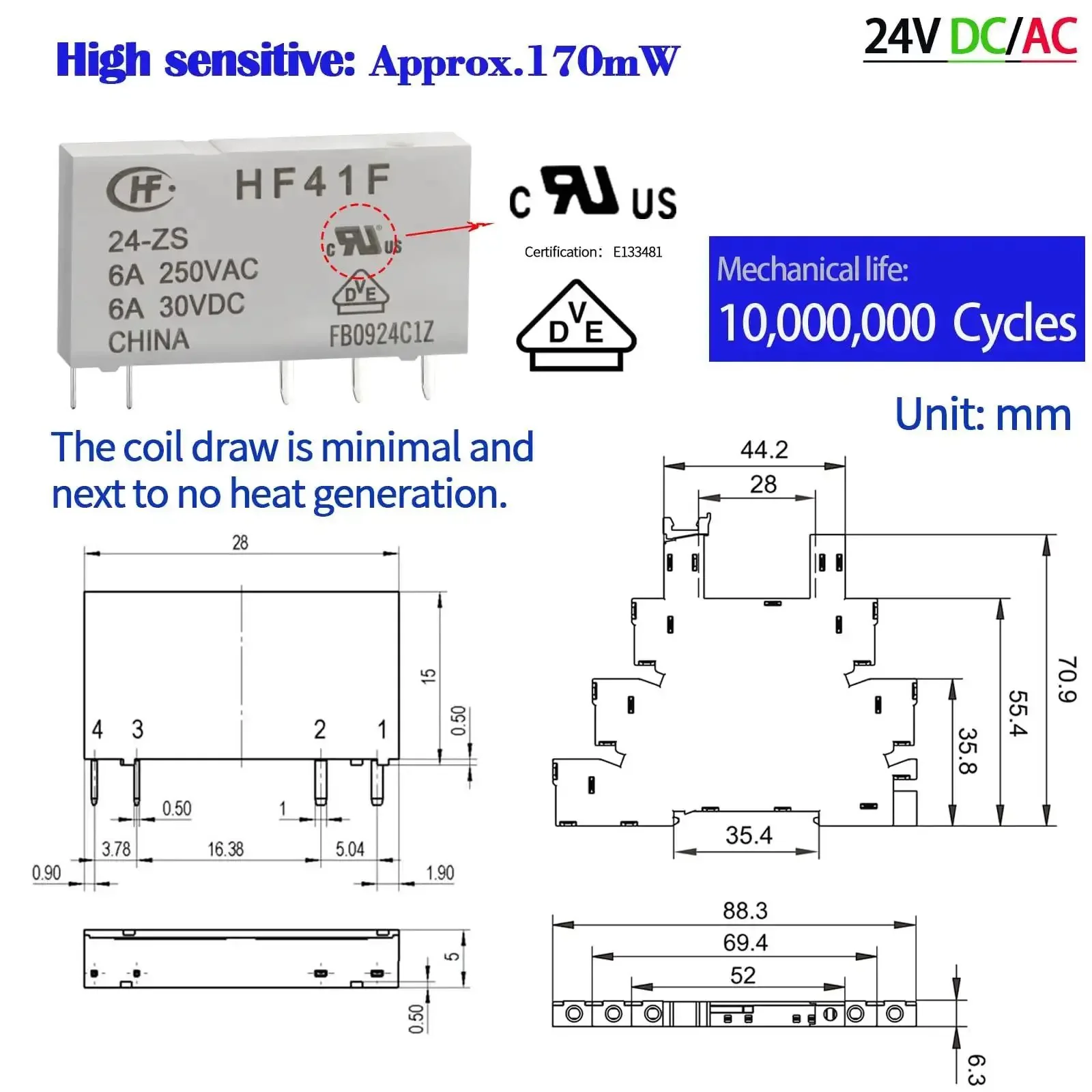 Ultra Compact 24V Electromagnetic Relay 1 Form C SPDT 1NO 1NC 6A For Plug And Play PLC Control UL Listed Mini Power Relay With DIN Rail Mount DC AC Coil Includes Jumper And Separator Pack Of 10 - Image 3