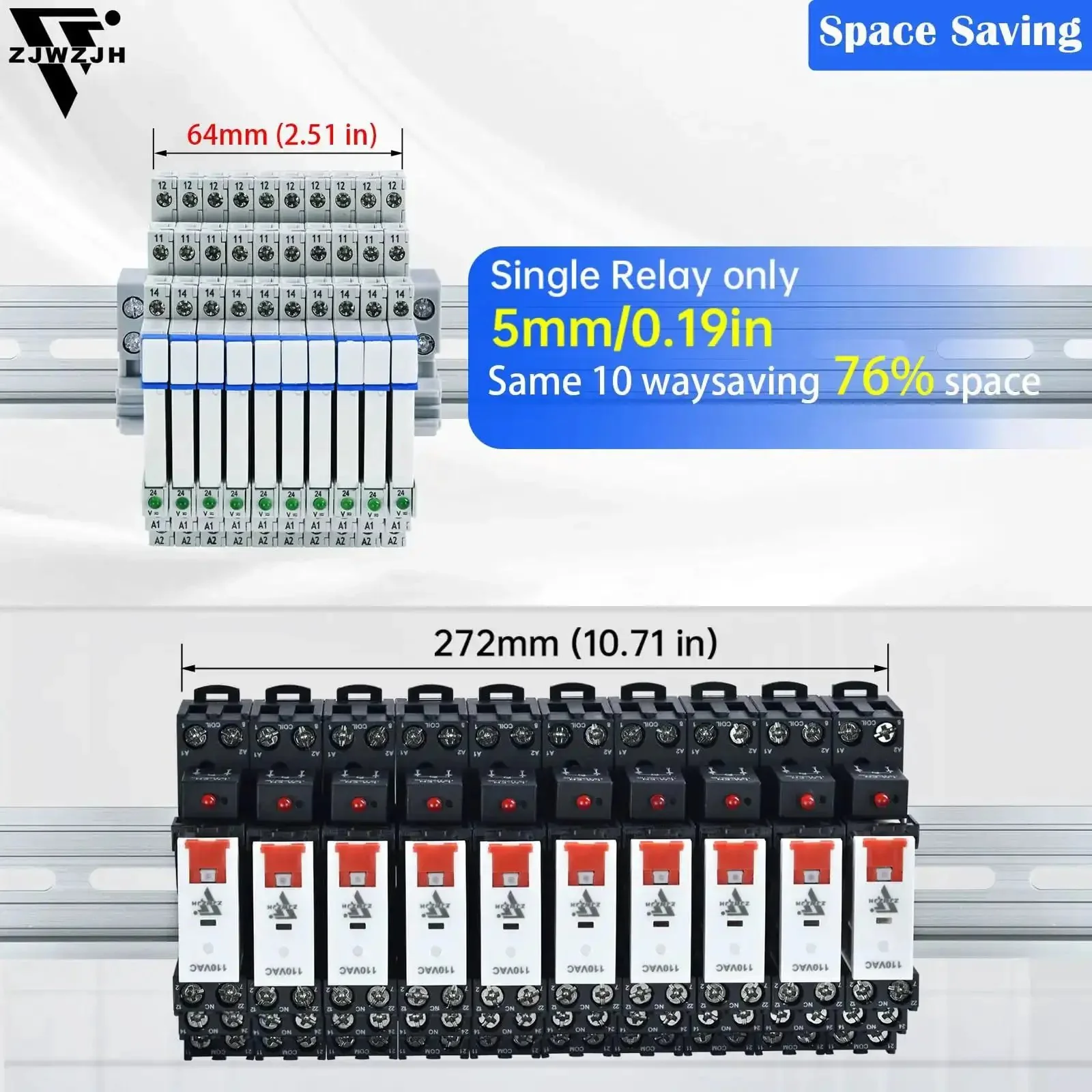 Ultra Compact 24V Electromagnetic Relay 1 Form C SPDT 1NO 1NC 6A For Plug And Play PLC Control UL Listed Mini Power Relay With DIN Rail Mount DC AC Coil Includes Jumper And Separator Pack Of 10 - Image 5