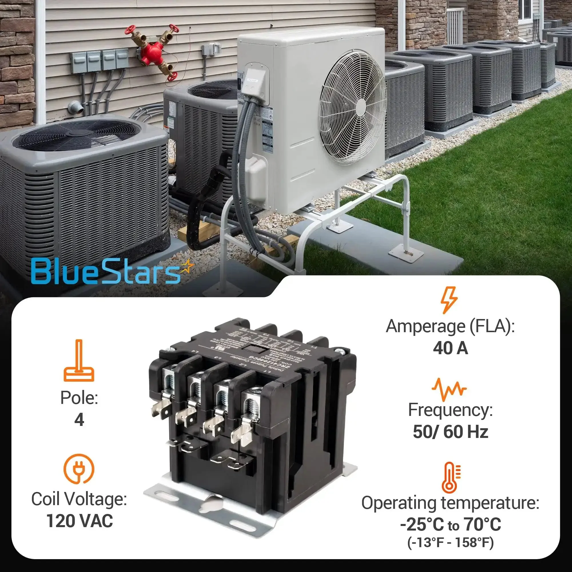 Ultra Durable Heavy Duty 4 Pole Contactor 40 Amp 120 VAC Coil For Relays And Air Conditioners Heat Pumps Refrigeration Systems Replaces HCCY4XT04CJ C25ENF440A 42CF25AF Pack Of 2 - Image 4