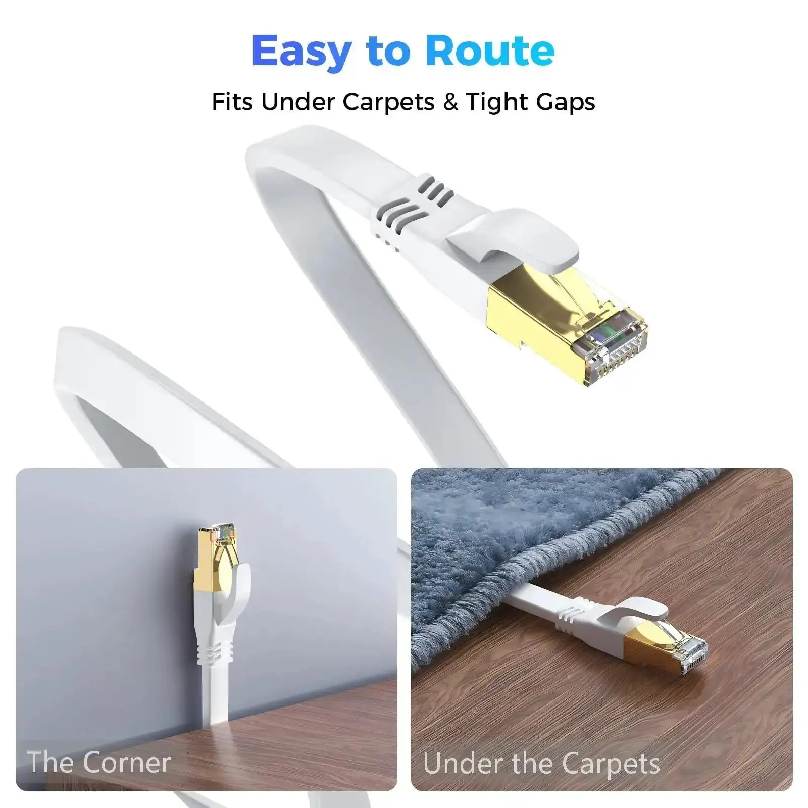 Ultra Fast Cat8 Ethernet Cable 6 Ft Outdoor Indoor SFTP Shielded RJ45 Patch Cord For Modem Router And Gaming 40Gbps 2000MHz Beefy Gold Plated Faster Than Cat7 Cat6 Cat5 White - Image 4