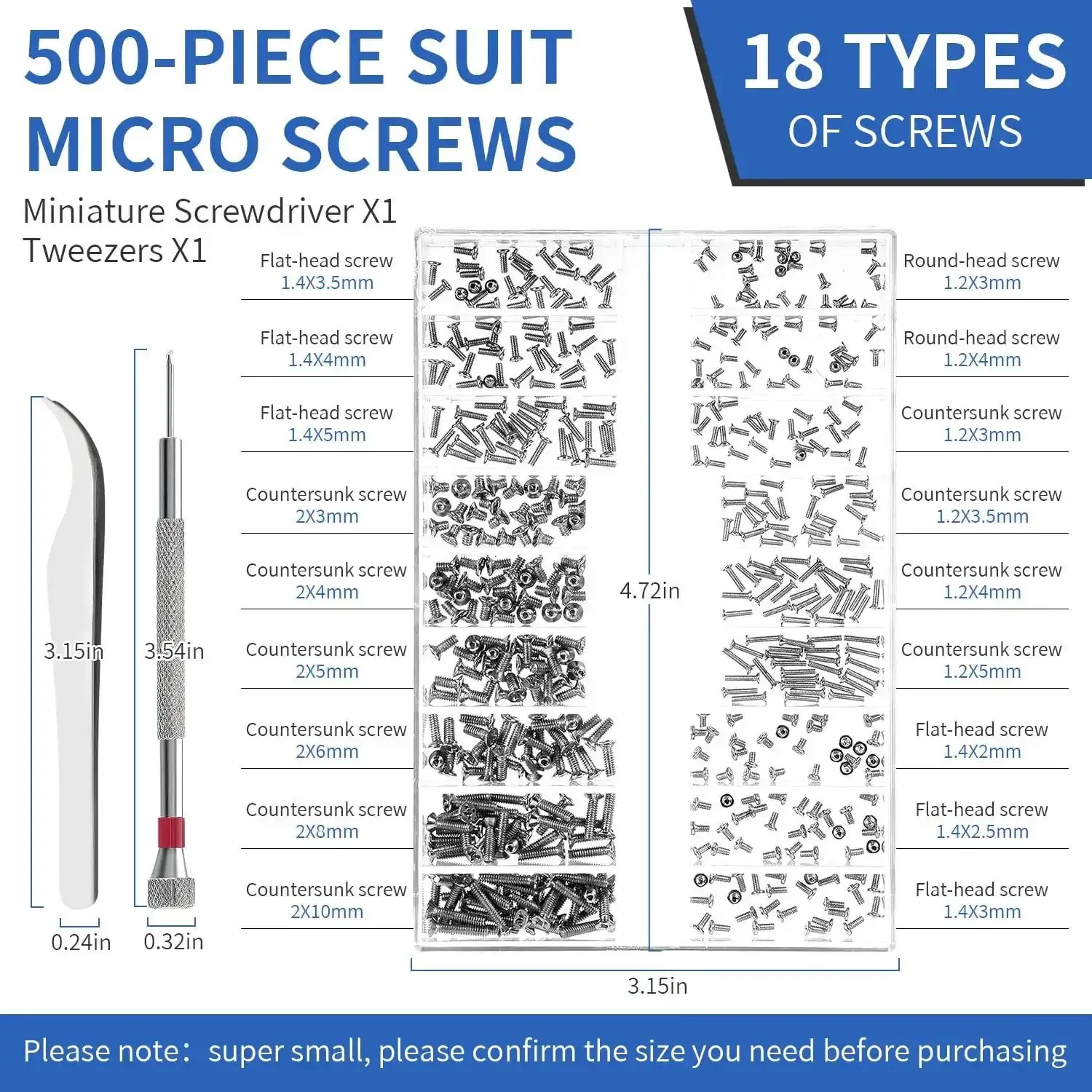 Ultra Handy Micro Screw Repair Kit For Glasses Laptops Watches And Electronics 500Pcs Tiny M1.2 M1.4 M2 Screws With Tweezers And Precision Screwdriver For Quick Fixes - Image 2