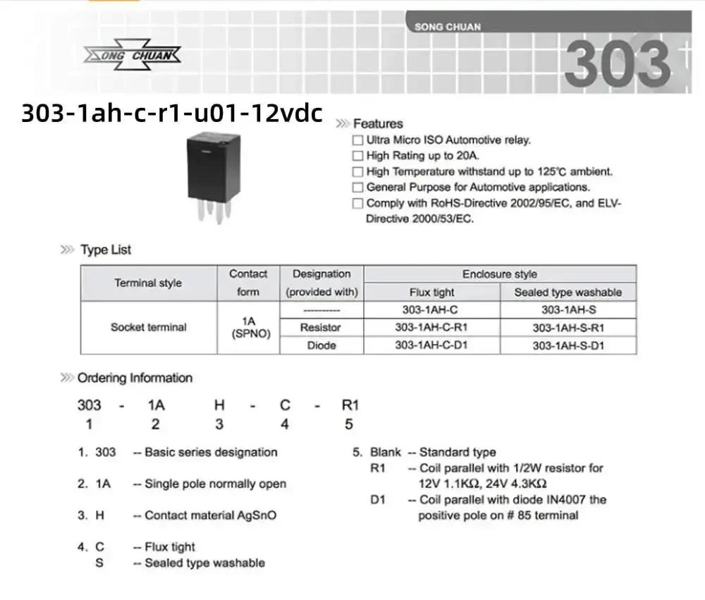 Ultra Micro ISO Automotive Relay 12V DC SPST Form A 20A High Temperature 125C Relay For Under Hood Cooling Fans U01 303-1AH-C-R1 Pack Of 4 Premium Automotive Grade For Aftermarket Installations And OEM Upgrades - Image 2
