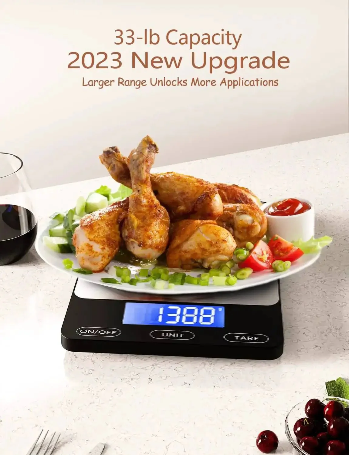 Ultra Precise 33Lb Digital Kitchen Scale With Ounces And Grams, Rechargeable 304 Stainless Steel Platform, Type C Charging Or Battery Power, Waterproof Anti Collision Glass, Dead On Accuracy For Meal Prep, Cooking And Baking, Black - Image 4