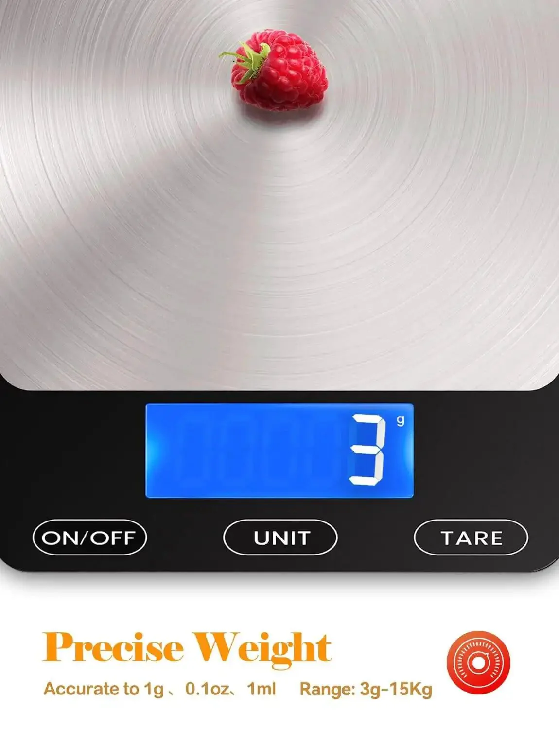 Ultra Precise 33Lb Digital Kitchen Scale With Ounces And Grams, Rechargeable 304 Stainless Steel Platform, Type C Charging Or Battery Power, Waterproof Anti Collision Glass, Dead On Accuracy For Meal Prep, Cooking And Baking, Black - Image 5