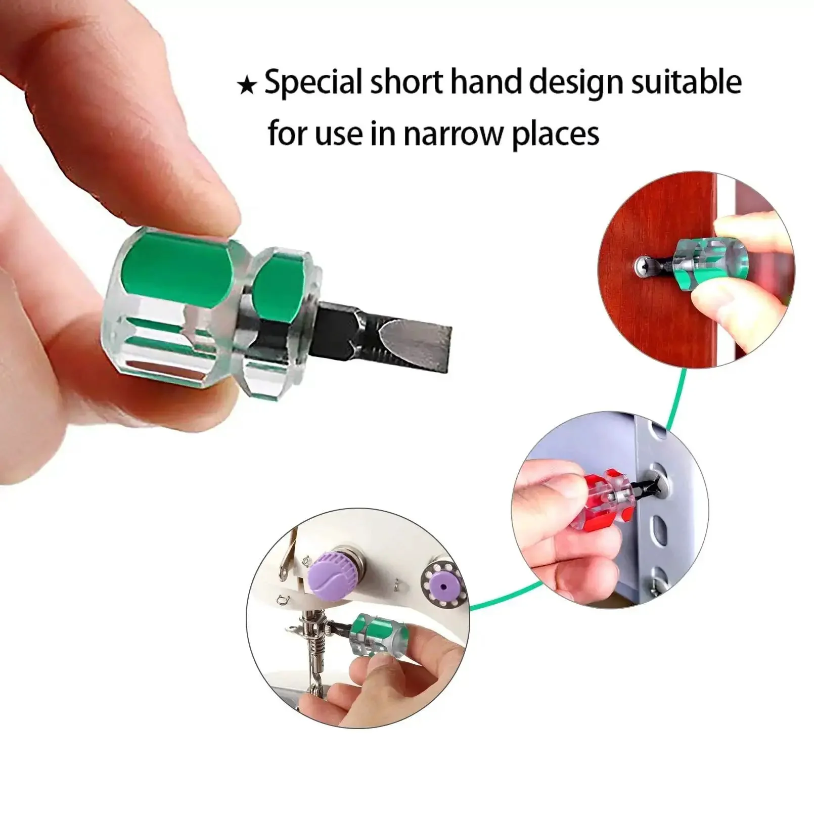 Ultra Short Sewing Machine Screwdriver Set With Flat Head And Phillips Bits For Tight Spots Great For Sewing Projects With Clear Plastic Handles And A Six Slot Grip For Easy Torque - Image 2