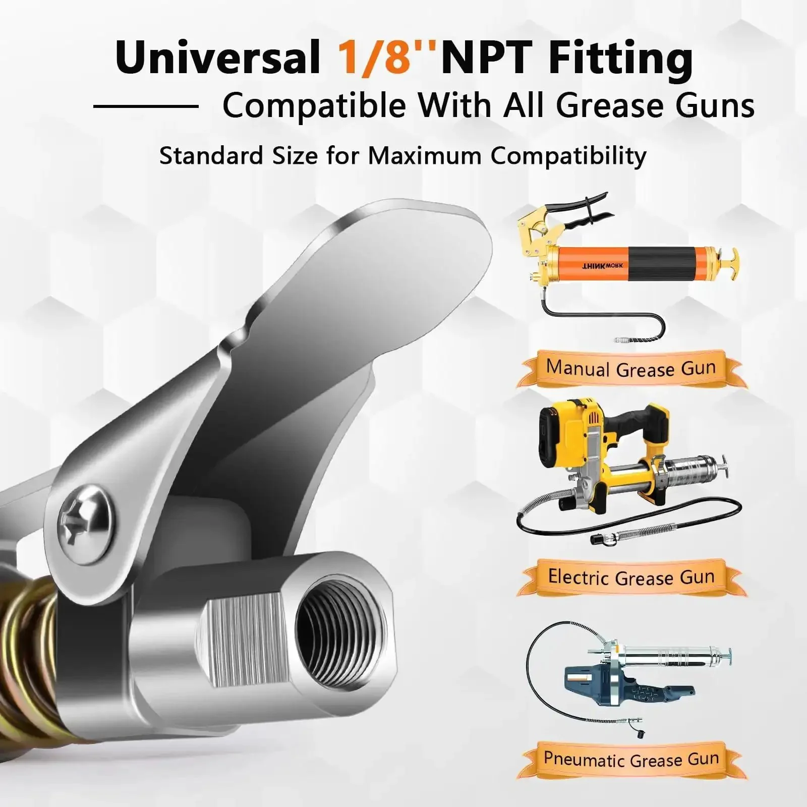 Ultra Slim 0.53 Inch Grease Gun Coupler Set, 2 Piece Quick Release Tips With Over 3.5 Inch Reach, 12000 PSI, 1/8 NPT Fittings, Fits All Grease Guns For Tight Spaces - Image 4
