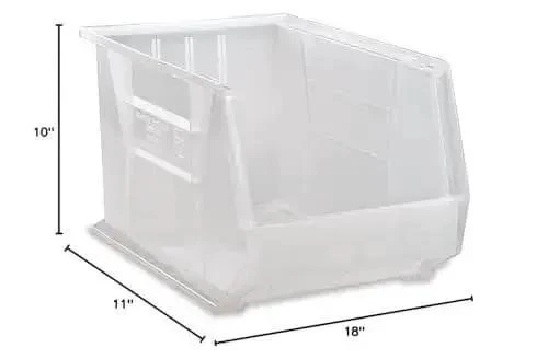 Ultra Stack And Hang Rugged Heavy Duty Part Organizer Clear Bins 18 Inches L By 11 Inches W By 10 Inches H 4 Pack Built For Garage And Workshop Use With Front Back And Side Grips And Built In Rear Hangers - Image 2
