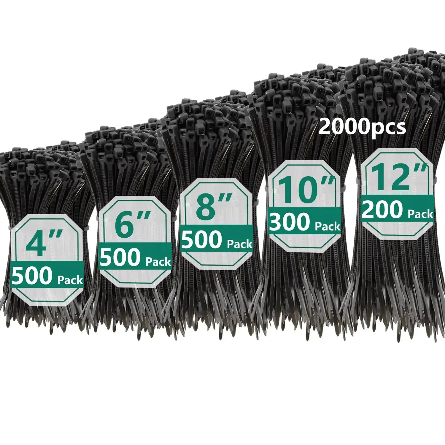 Ultra Tough 2000 Pack Zip Ties Assorted Sizes 4 6 8 10 12 Inch Self Locking Nylon Cable Ties Outdoor UV Resistant Weatherproof Wire Straps for Home Office Garden Workshop Indoor Outdoor Fence Black