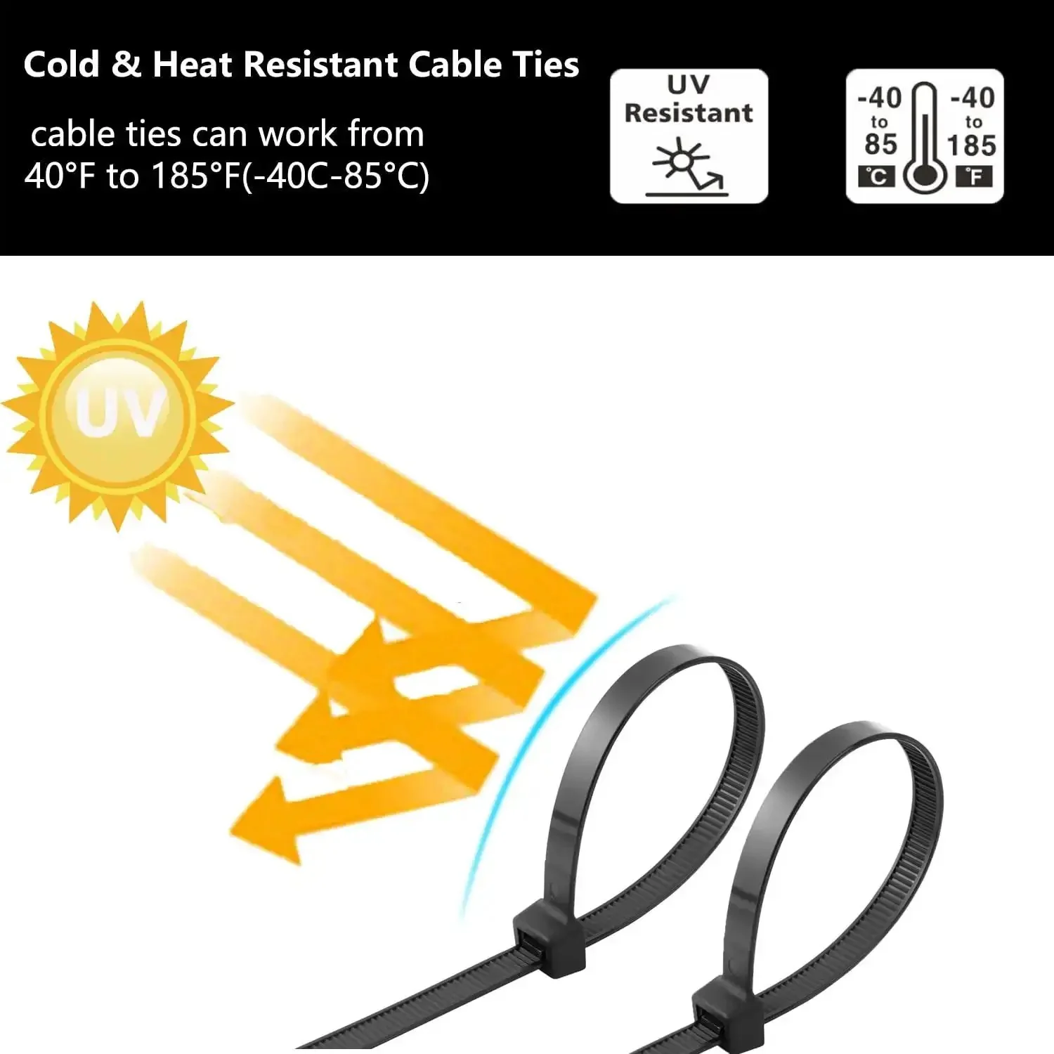 Ultra Tough 2000 Pack Zip Ties Assorted Sizes 4 6 8 10 12 Inch Self Locking Nylon Cable Ties Outdoor UV Resistant Weatherproof Wire Straps for Home Office Garden Workshop Indoor Outdoor Fence Black - Image 6