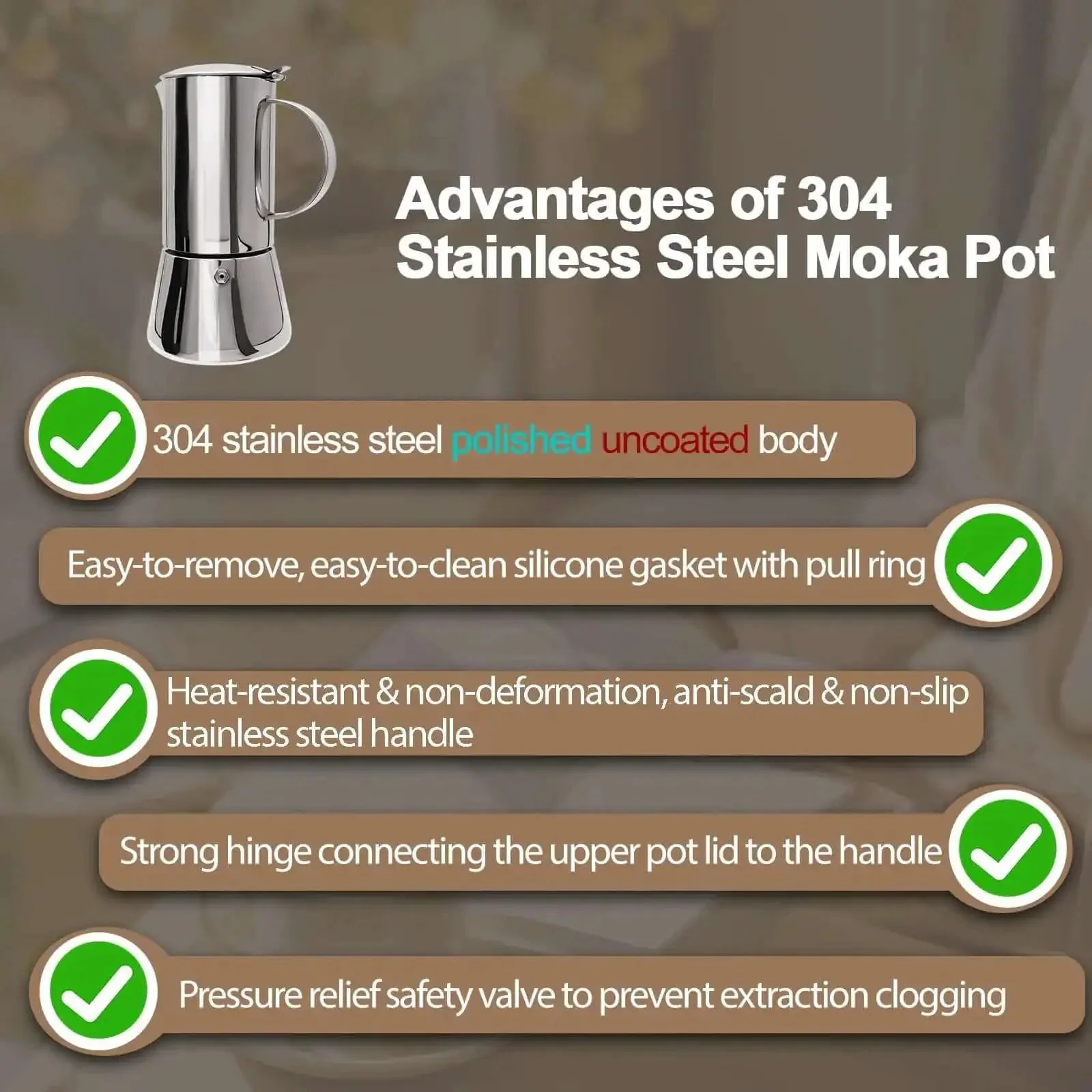 Uncoated 2 Cup Moka Pot Thick 304 Stainless Steel Stovetop Espresso Coffeemaker For Home Travel Camping Brews Like A Pro Rich Italian Style Greca Cafe Mocha Pot 100ml 3.3oz - Image 4