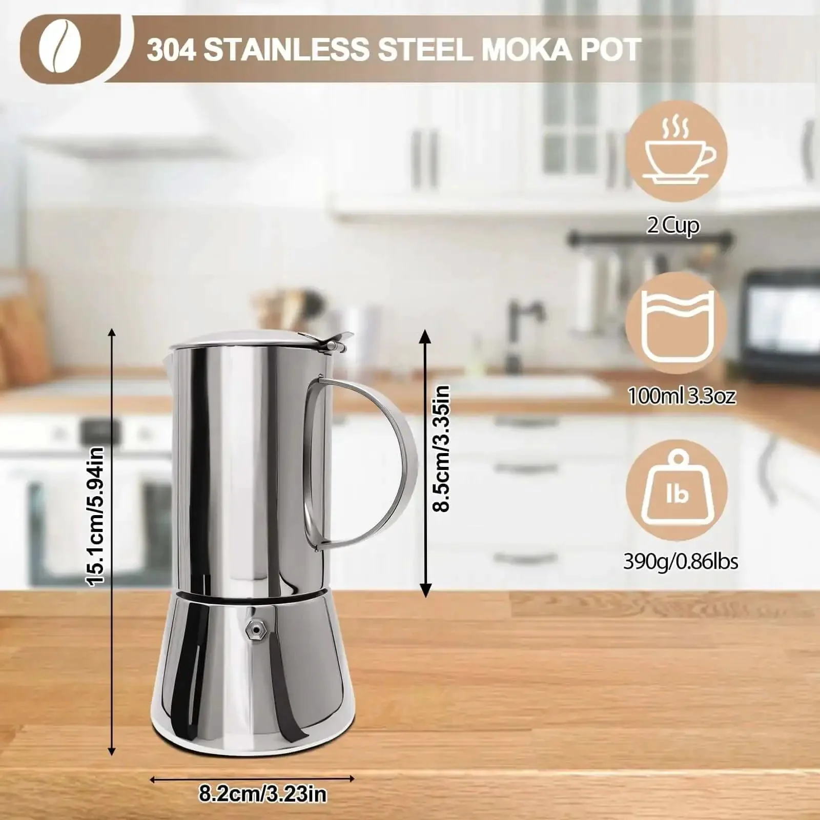 Uncoated 2 Cup Moka Pot Thick 304 Stainless Steel Stovetop Espresso Coffeemaker For Home Travel Camping Brews Like A Pro Rich Italian Style Greca Cafe Mocha Pot 100ml 3.3oz - Image 9