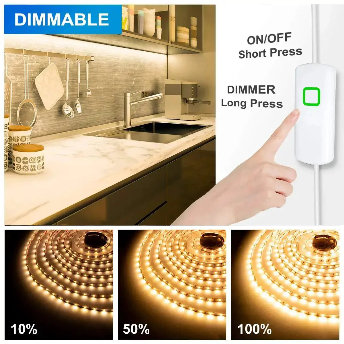 Under Cabinet LED Lighting Kit With Sixteen Point Four Foot Dimmable Tape Light 1050 Lumen Super Bright Warm White 3000K 2835 SMD LEDs Ten Level Dimming Ideal For Kitchen Cabinets Shelves Counters And Bedroom Decor - Image 7