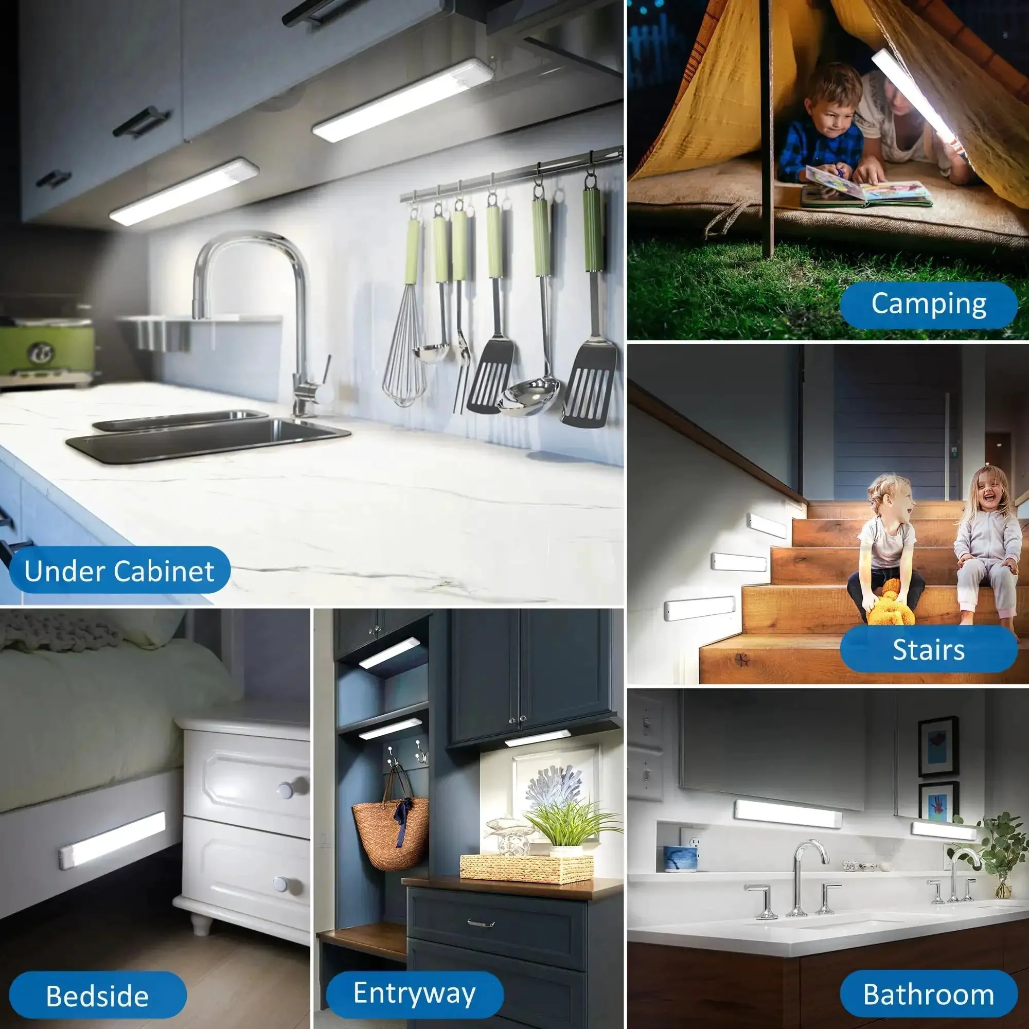 Under Cabinet Motion Sensor Lights 3 Pack Magnetic Rechargeable Bar Wireless Stick On Night Light For Kitchen Cupboards Cool White Three Modes Night Mode Day Mode Always On No Wires Cordless Easy Magnetic Mounting Perfect For Closets And Pantries - Image 2