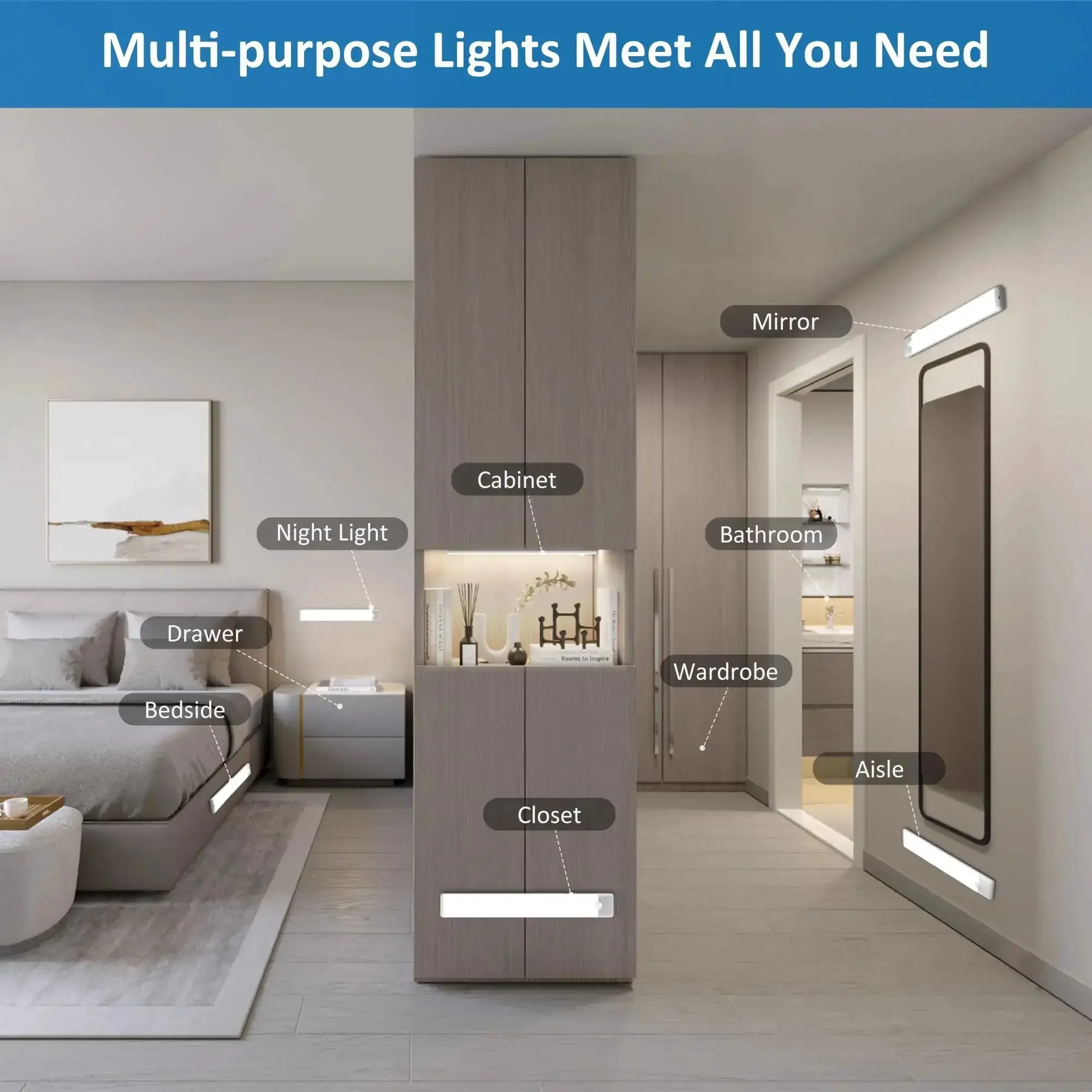 Under Cabinet Motion Sensor Lights 3 Pack Magnetic Rechargeable Bar Wireless Stick On Night Light For Kitchen Cupboards Cool White Three Modes Night Mode Day Mode Always On No Wires Cordless Easy Magnetic Mounting Perfect For Closets And Pantries - Image 3