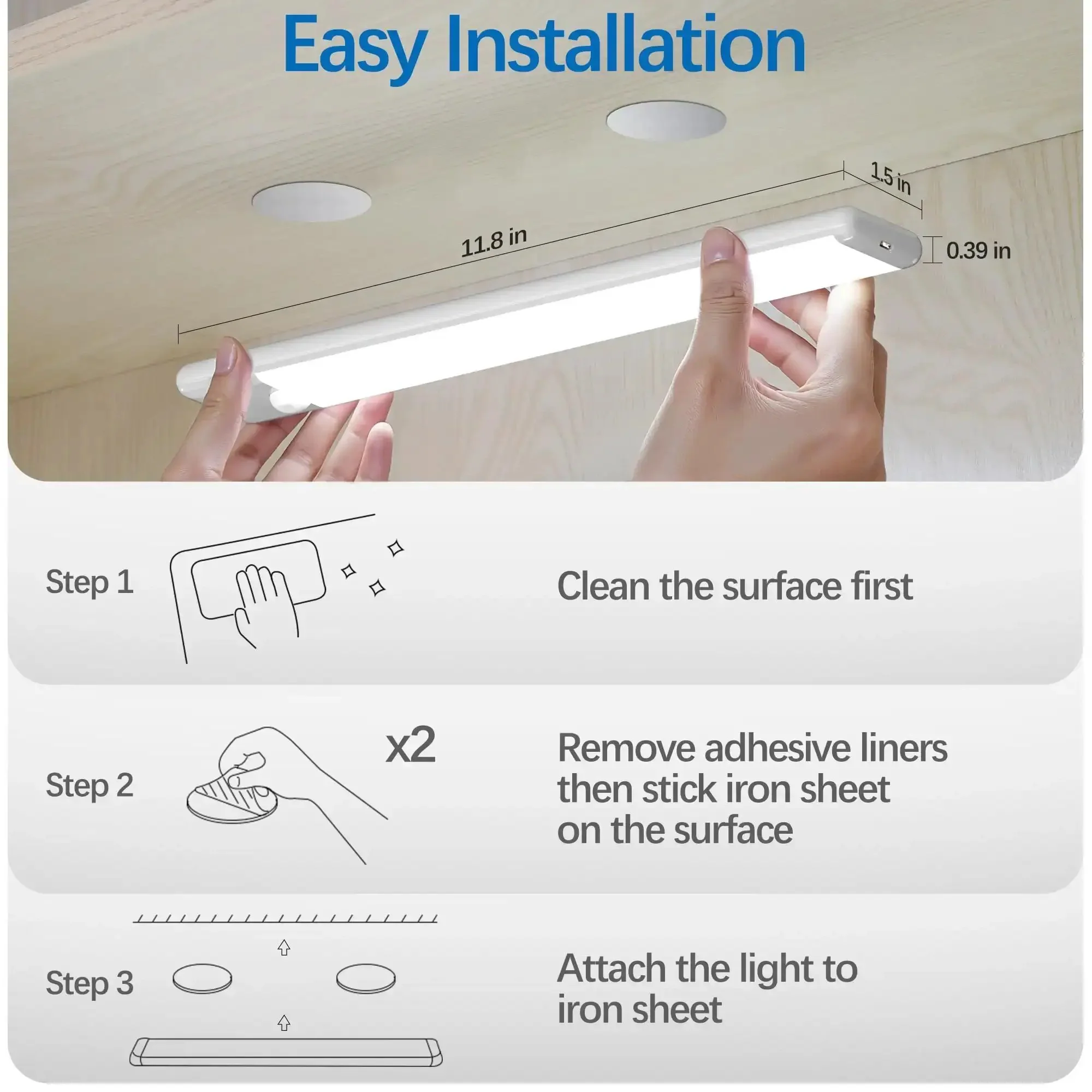 Under Cabinet Motion Sensor Lights 3 Pack Magnetic Rechargeable Bar Wireless Stick On Night Light For Kitchen Cupboards Cool White Three Modes Night Mode Day Mode Always On No Wires Cordless Easy Magnetic Mounting Perfect For Closets And Pantries - Image 4