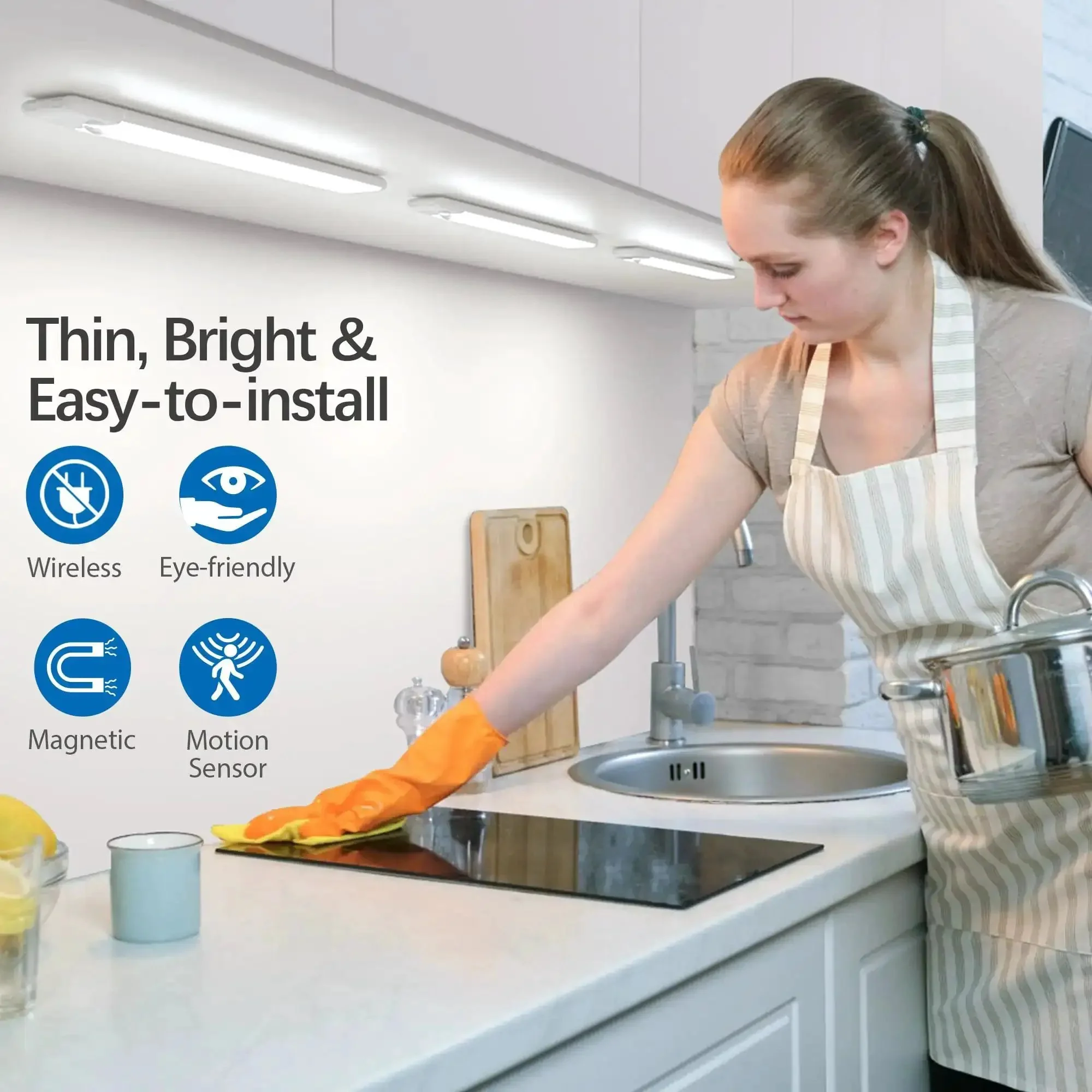 Under Cabinet Motion Sensor Lights 3 Pack Magnetic Rechargeable Bar Wireless Stick On Night Light For Kitchen Cupboards Cool White Three Modes Night Mode Day Mode Always On No Wires Cordless Easy Magnetic Mounting Perfect For Closets And Pantries - Image 6