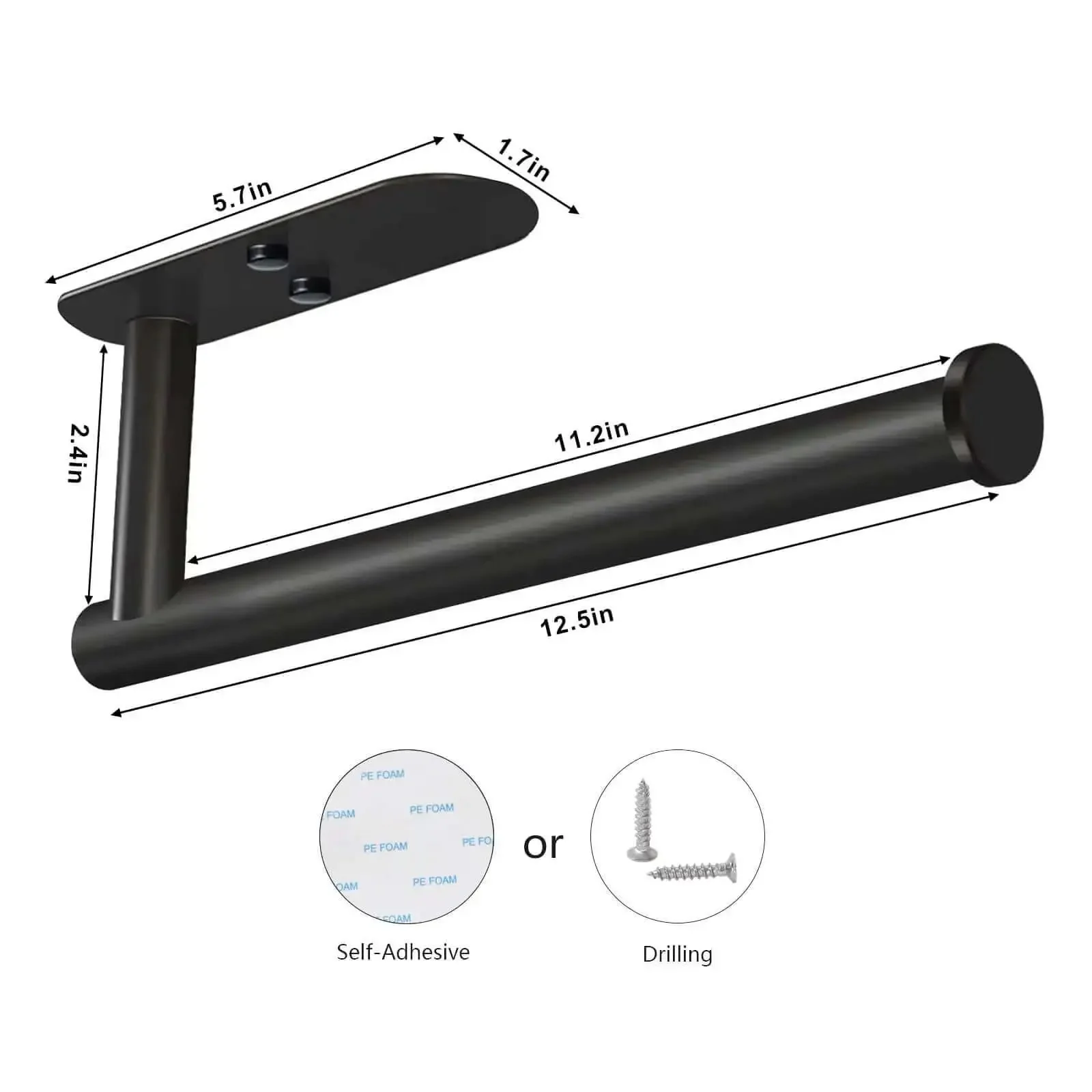 Under Cabinet Paper Towel Holder Wall Mount With Adhesive Or Drill Install, 12.5 Inch Stainless Steel Black Finish, Rustproof Kitchen Towel Rack, Easy Peel And Stick Or Screw Mount, Keeps Towels Close And Handy - Image 5