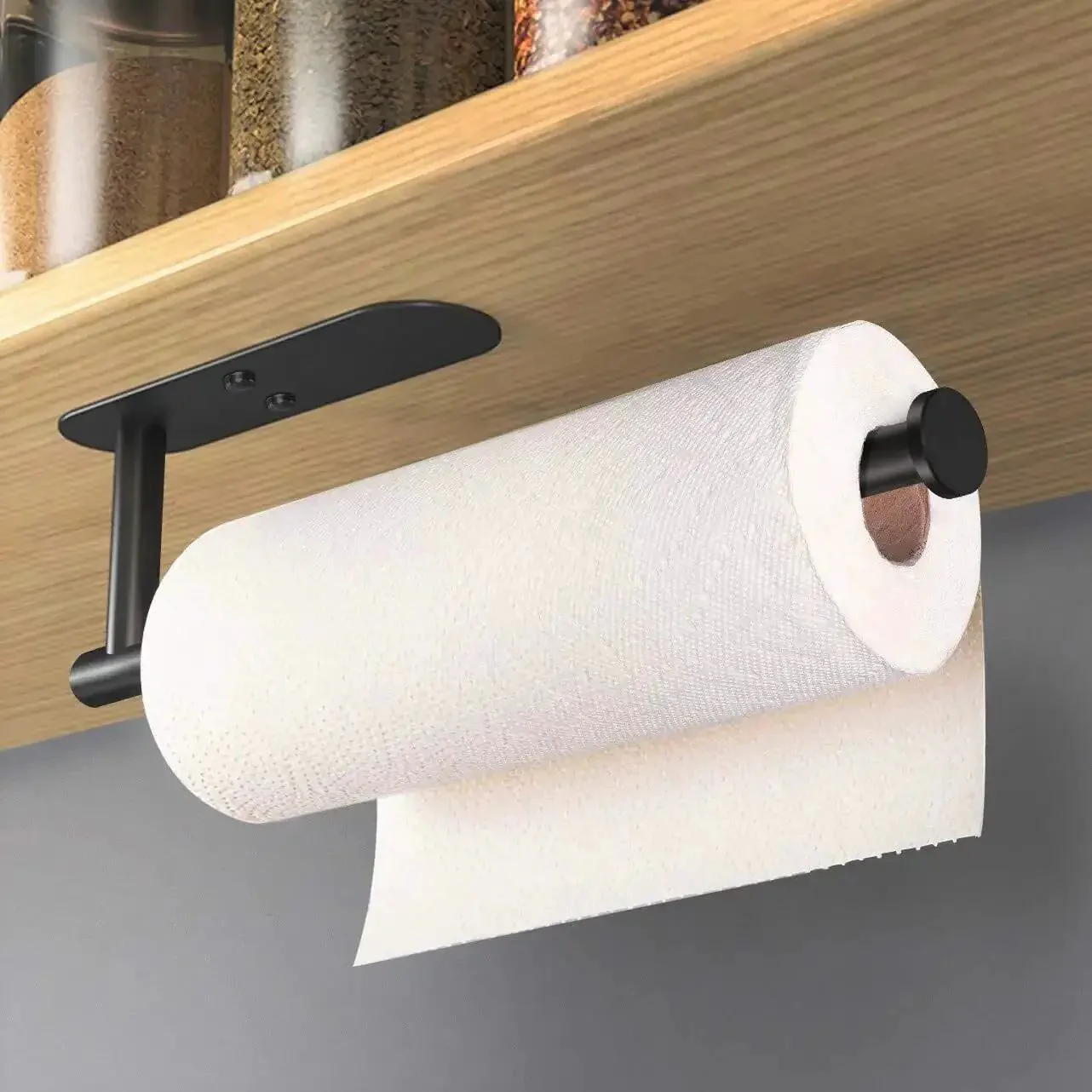Under Cabinet Paper Towel Holder Wall Mount With Adhesive Or Drill Install, 12.5 Inch Stainless Steel Black Finish, Rustproof Kitchen Towel Rack, Easy Peel And Stick Or Screw Mount, Keeps Towels Close And Handy - Image 6