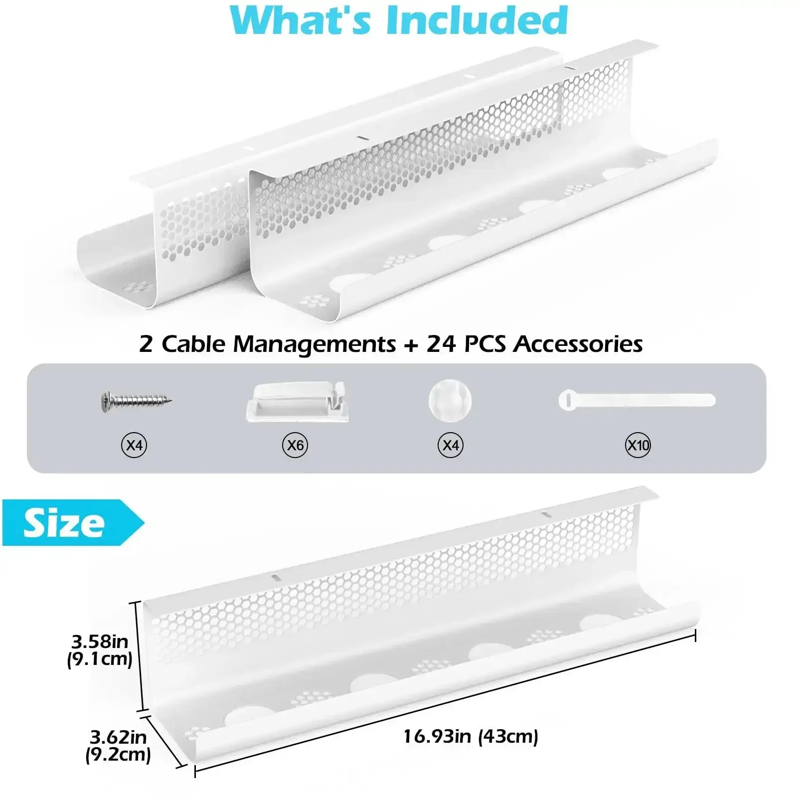 Under Desk Cable Management Kit 26 Piece Hexagonal Ventilated Design With Cable Clips Wire Ties Cord Holder And Screws For Office And Home White Two Sets Keeps Power Strips Hidden And Your Space Clean And Pro - Image 5