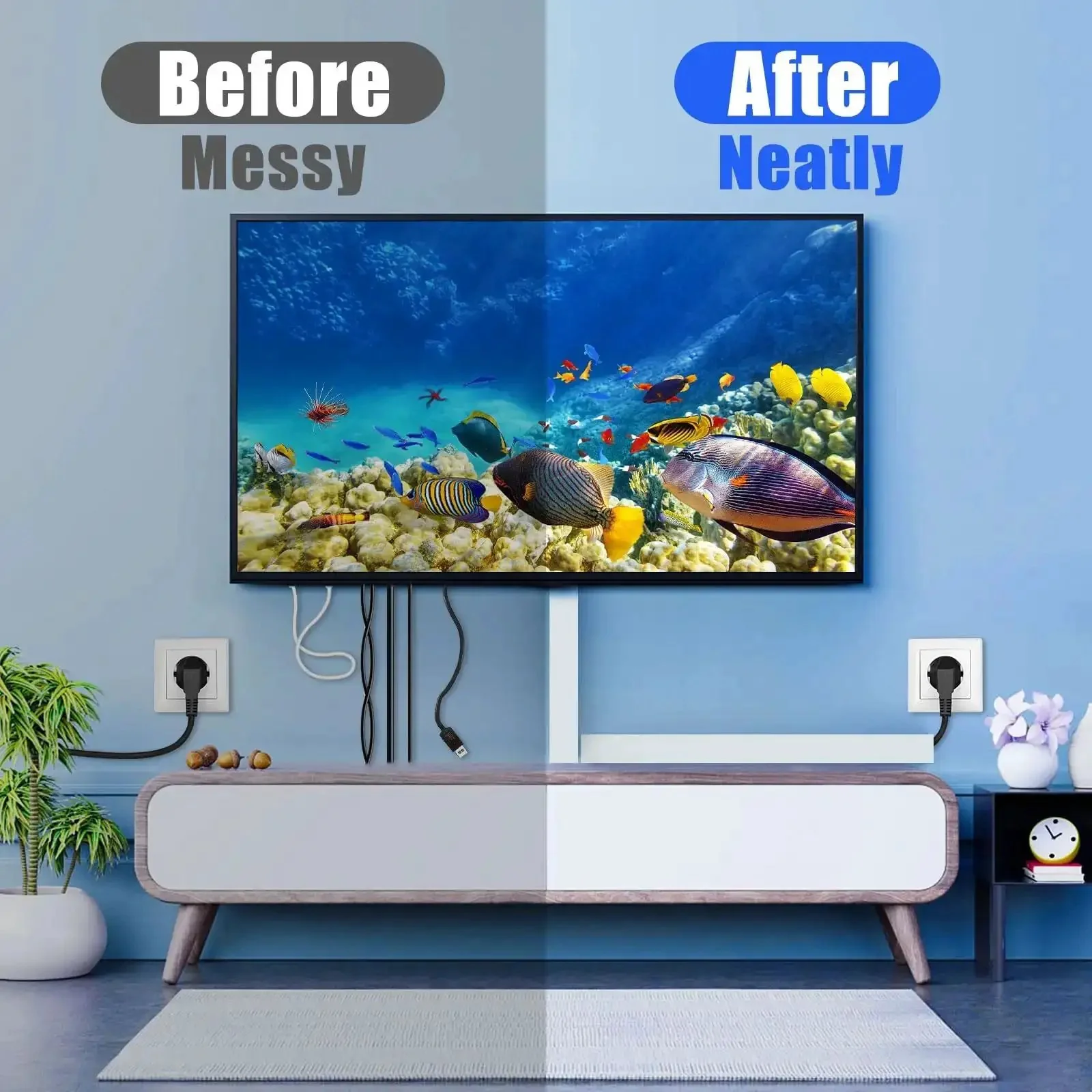 Under Desk Cable Management Kit With One Piece Raceway Channel White 123 Inch Total Length 8 Piece Cord Track Desk Wire Channel To Hide Computer Cables And TV Wires Keeps Home Office Neat And Safe - Image 4