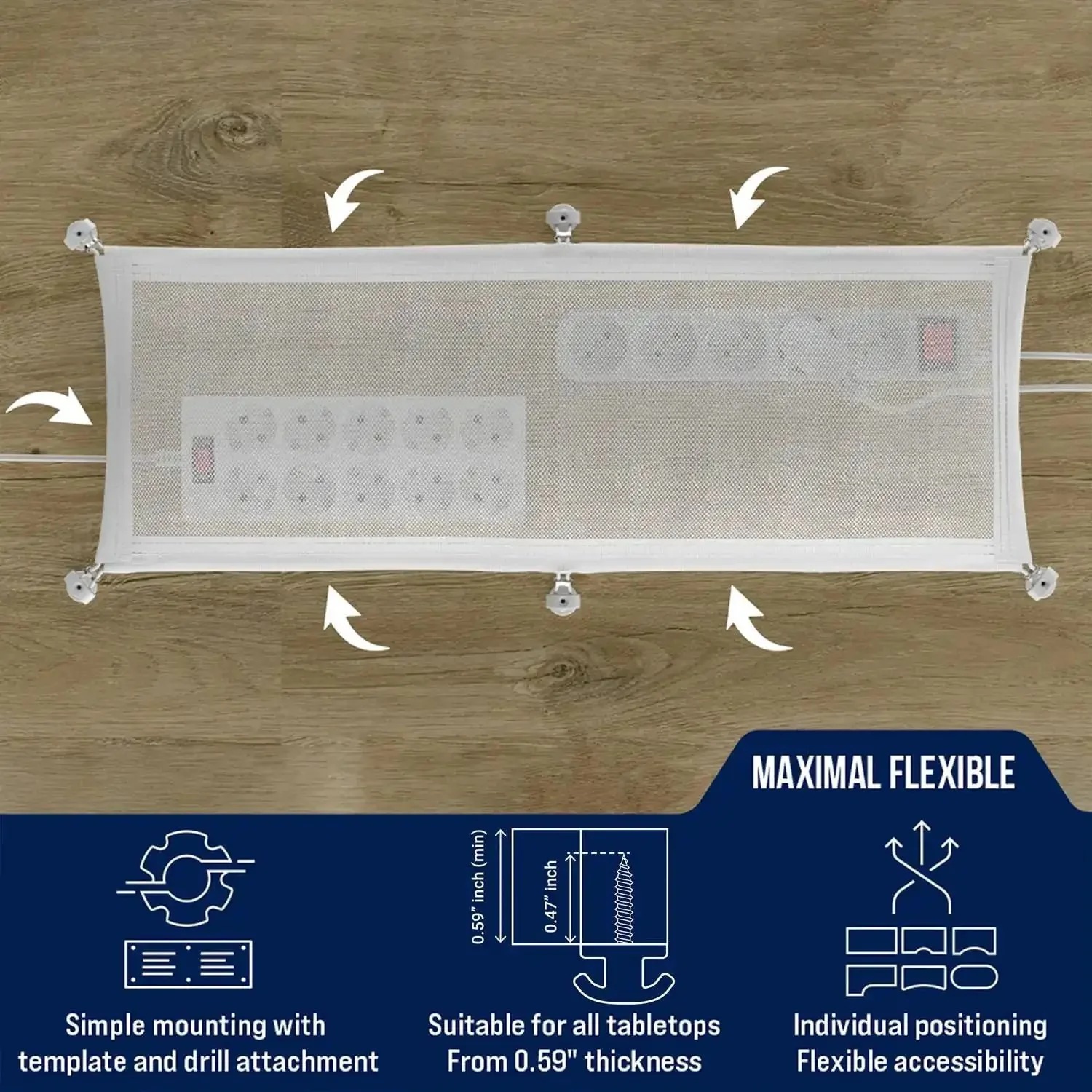 Under Desk Cable Management Net Flexible Wire Organizer Tray White Keeps Cables Neat And Cable Chaos Out Of Sight For Gaming Setups And Home Office Easy Under Desk Install - Image 7