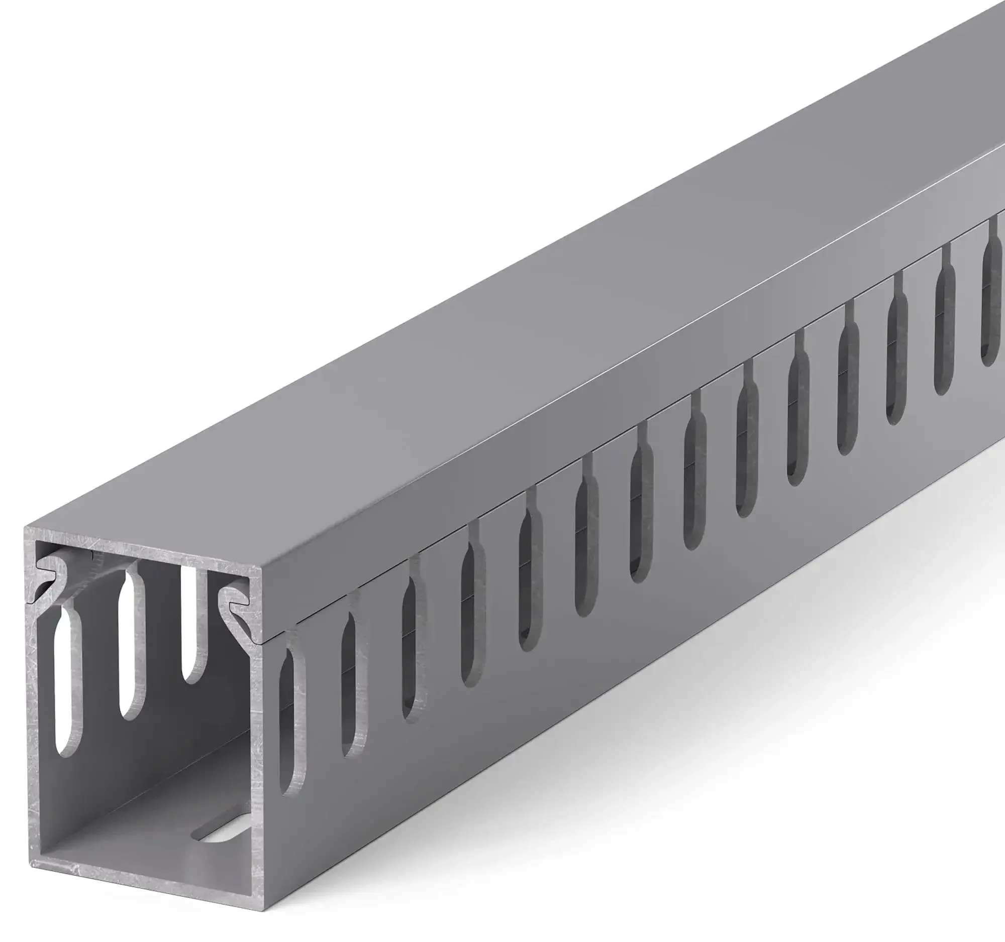 Under Desk Cable Management Raceway Kit 6X 16.5 Inch Sections, 99 Inch Total Length, Open Slot PVC Wire Raceways for Computer, Network and Server Cables, Grey, High Capacity Up To 20 Cables, Easy Install