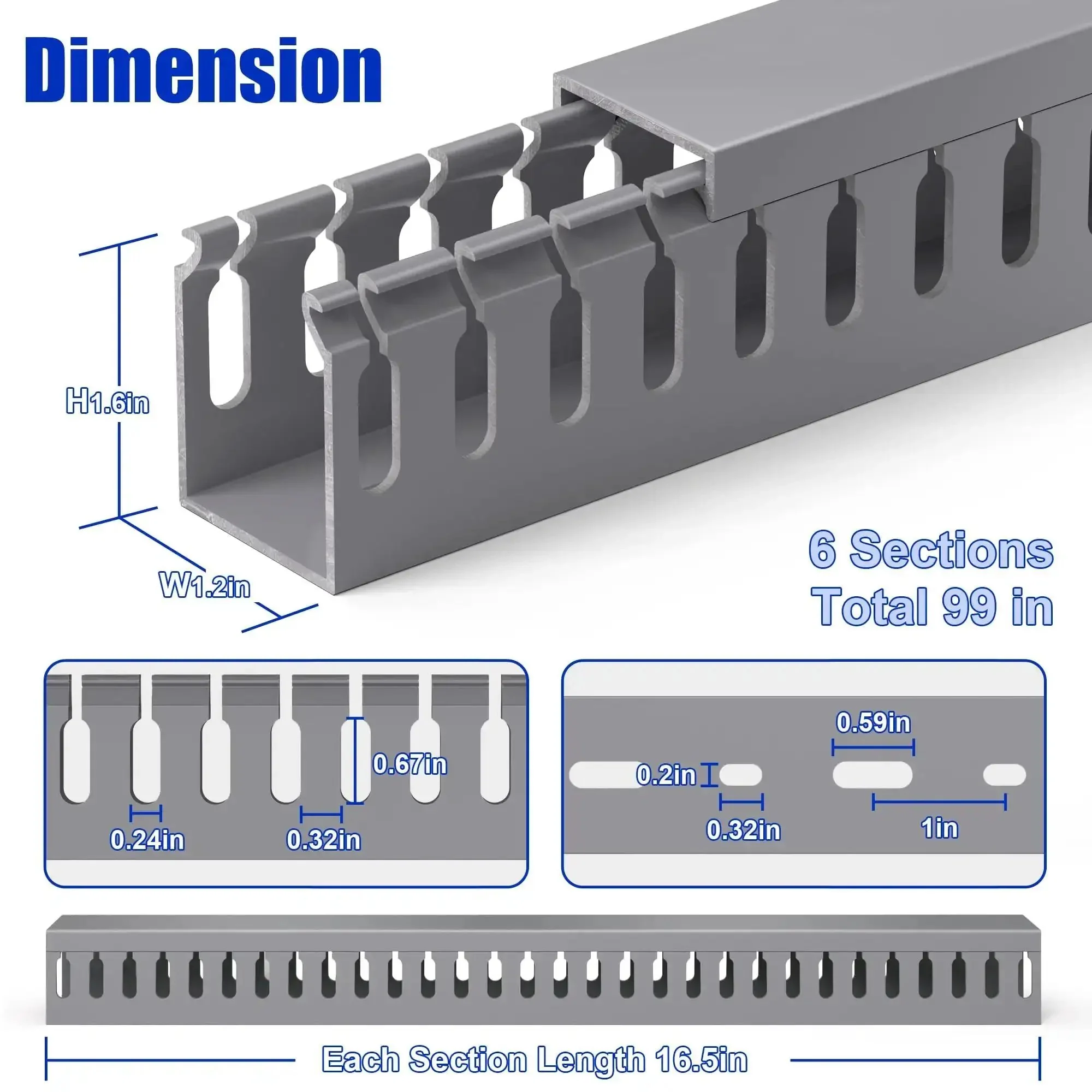 Under Desk Cable Management Raceway Kit 6X 16.5 Inch Sections, 99 Inch Total Length, Open Slot PVC Wire Raceways for Computer, Network and Server Cables, Grey, High Capacity Up To 20 Cables, Easy Install - Image 6