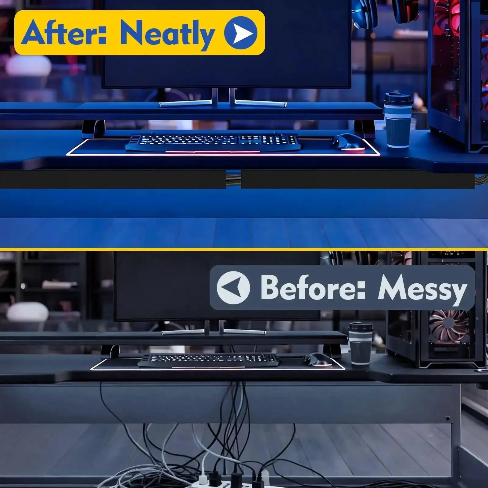 Under Desk Cable Management Raceways Kit, Two-Piece Open Slot Duct For Hiding Wires, 30.8 Inch Total Length, Black, Each 1.97 Inch High By 1.97 Inch Wide, Keeps Computer And TV Cables Neat And Safe - Image 2