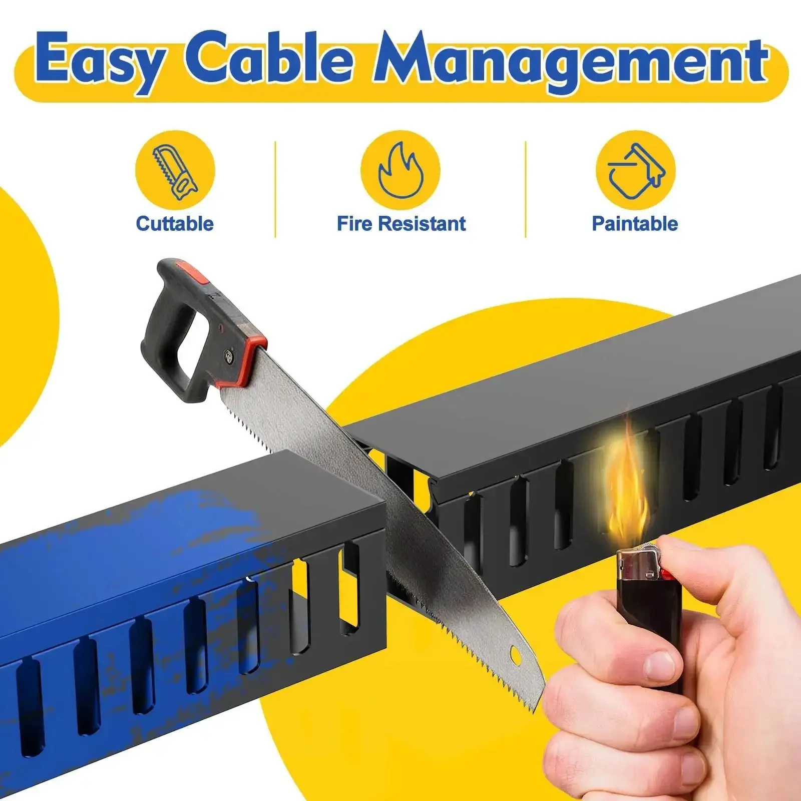Under Desk Cable Management Raceways Kit, Two-Piece Open Slot Duct For Hiding Wires, 30.8 Inch Total Length, Black, Each 1.97 Inch High By 1.97 Inch Wide, Keeps Computer And TV Cables Neat And Safe - Image 4