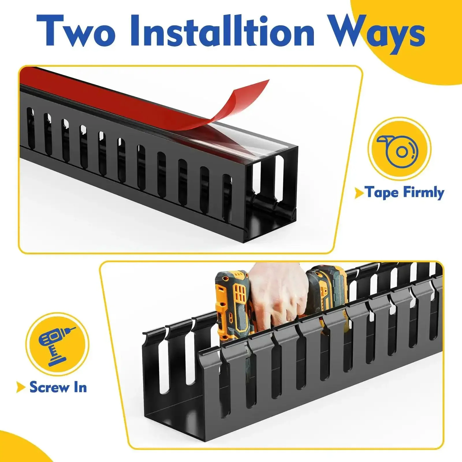 Under Desk Cable Management Raceways Kit, Two-Piece Open Slot Duct For Hiding Wires, 30.8 Inch Total Length, Black, Each 1.97 Inch High By 1.97 Inch Wide, Keeps Computer And TV Cables Neat And Safe - Image 5