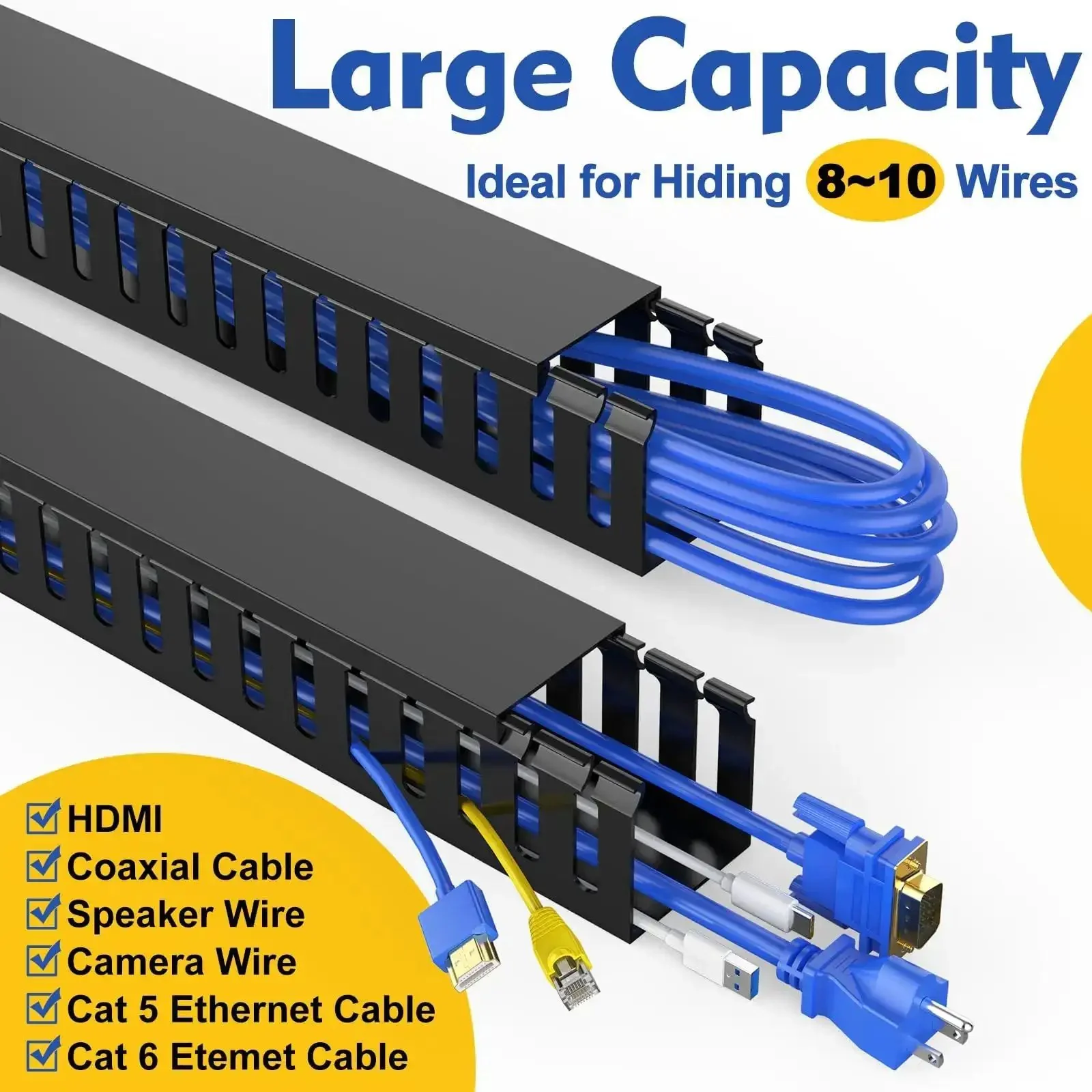 Under Desk Cable Management Raceways Kit, Two-Piece Open Slot Duct For Hiding Wires, 30.8 Inch Total Length, Black, Each 1.97 Inch High By 1.97 Inch Wide, Keeps Computer And TV Cables Neat And Safe - Image 6