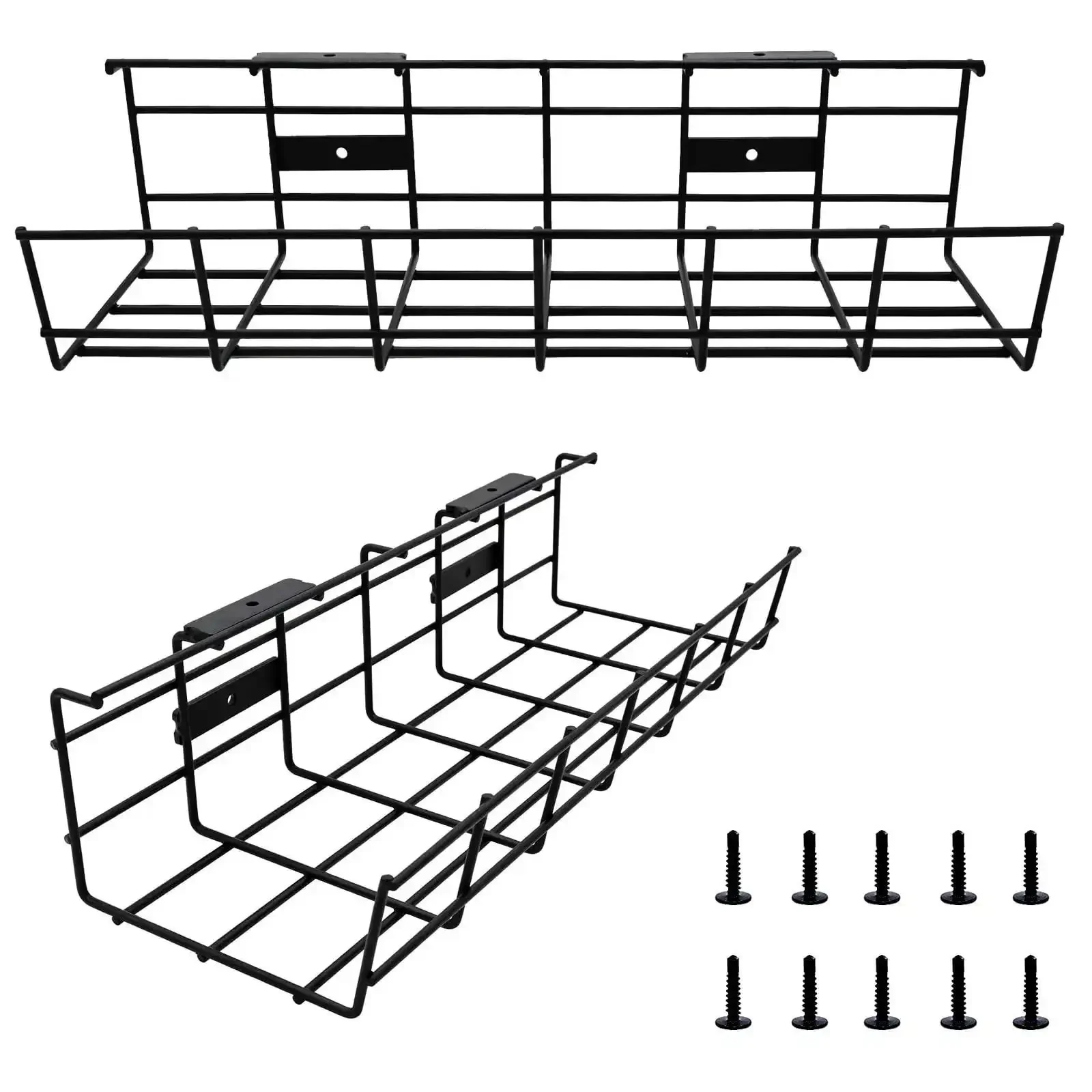 Under Desk Cable Management Tray 2 Pack Heavy Duty Metal Wire Cord Organizer For Office Studio And Home Black Under Table Wire Tray To Tidy Power Strips Ethernet USB Hubs HDMI Cables And More Say Goodbye To Cable Chaos