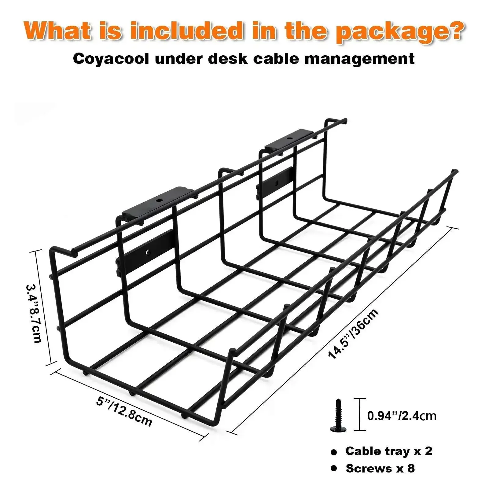 Under Desk Cable Management Tray 2 Pack Heavy Duty Metal Wire Cord Organizer For Office Studio And Home Black Under Table Wire Tray To Tidy Power Strips Ethernet USB Hubs HDMI Cables And More Say Goodbye To Cable Chaos - Image 5