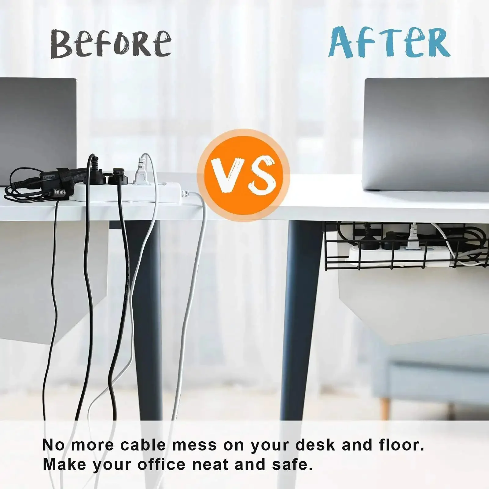 Under Desk Cable Management Tray 2 Pack Heavy Duty Metal Wire Cord Organizer For Office Studio And Home Black Under Table Wire Tray To Tidy Power Strips Ethernet USB Hubs HDMI Cables And More Say Goodbye To Cable Chaos - Image 8